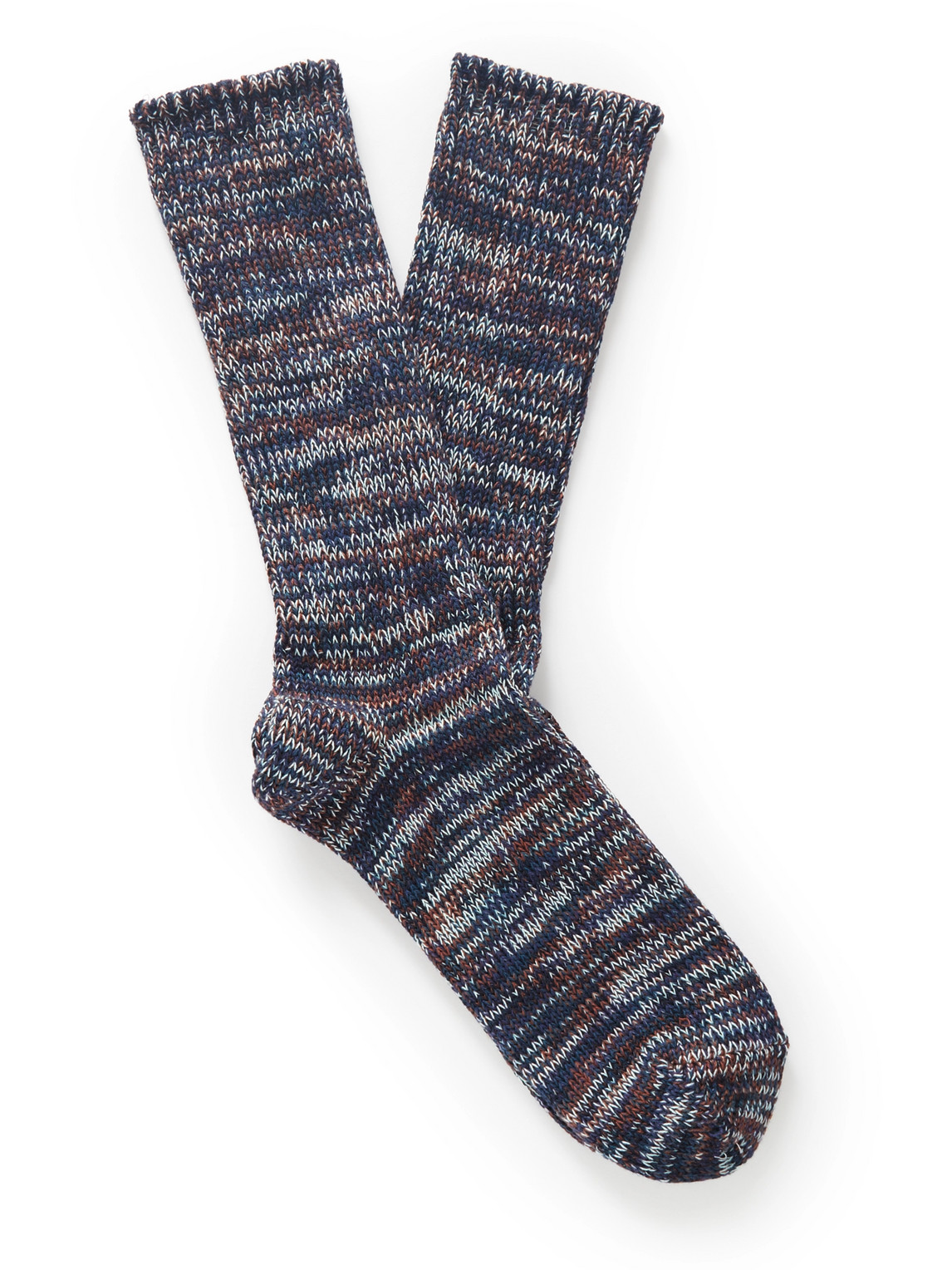 Anonymous Ism Ribbed Stretch-cotton Socks In Blue
