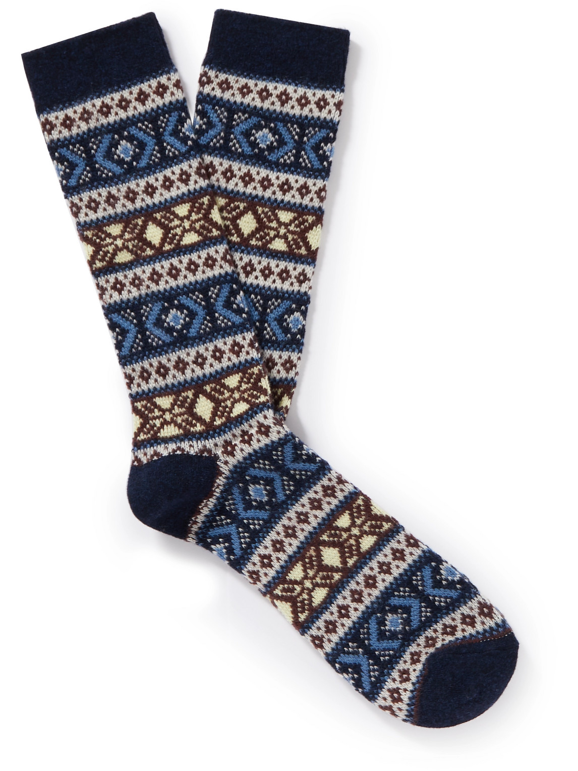Anonymous Ism Fair Isle Jacquard-knit Socks In Blue