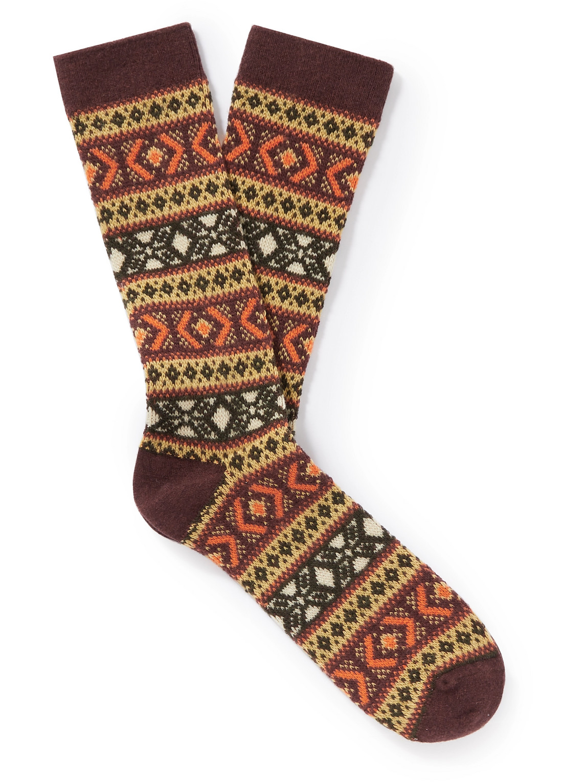 Anonymous Ism Fair Isle Jacquard-knit Socks In Brown