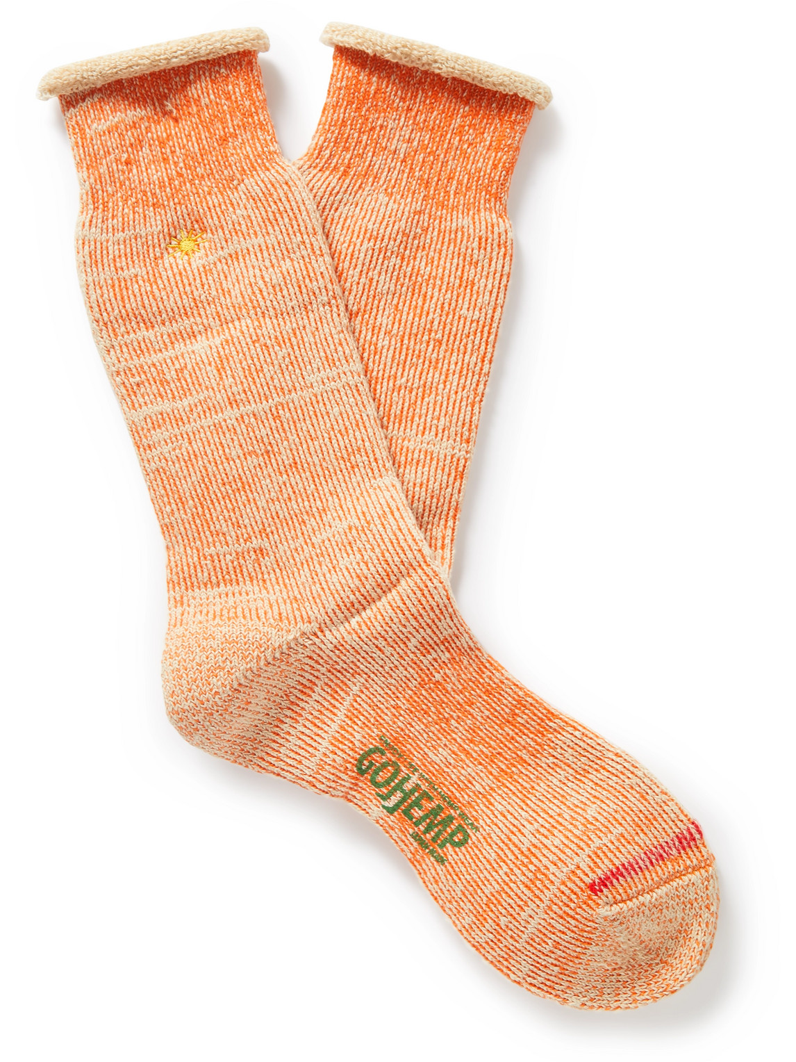 Anonymous Ism Gohemp Embroidered Ribbed-knit Socks In Orange