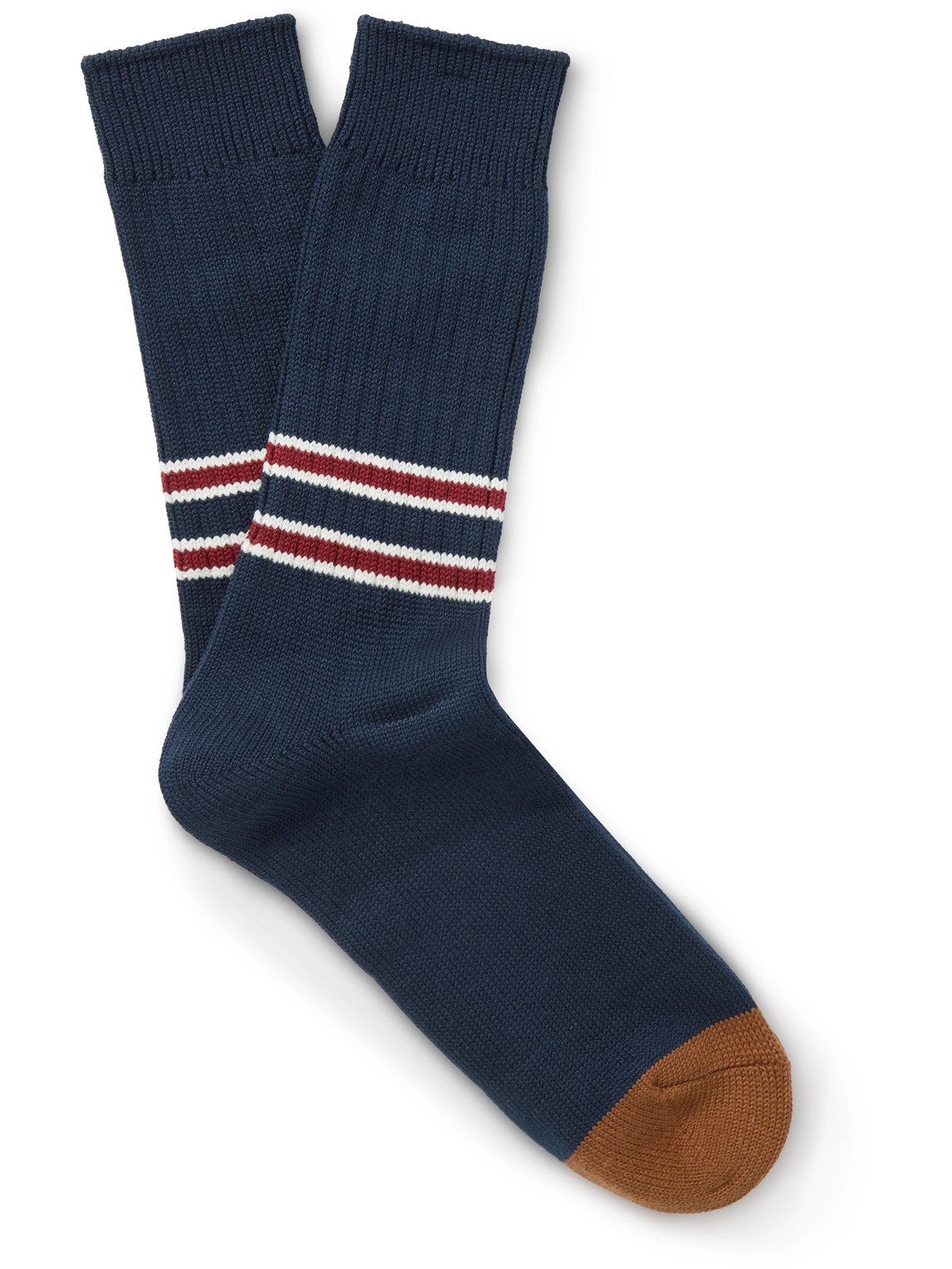 Anonymous Ism Striped Ribbed Cotton-blend Socks In Blue