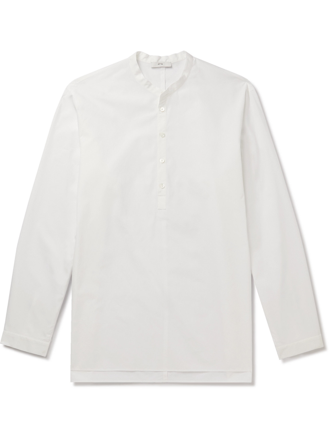 Aton Standard Grandad-collar Cotton-poplin Shirt In White
