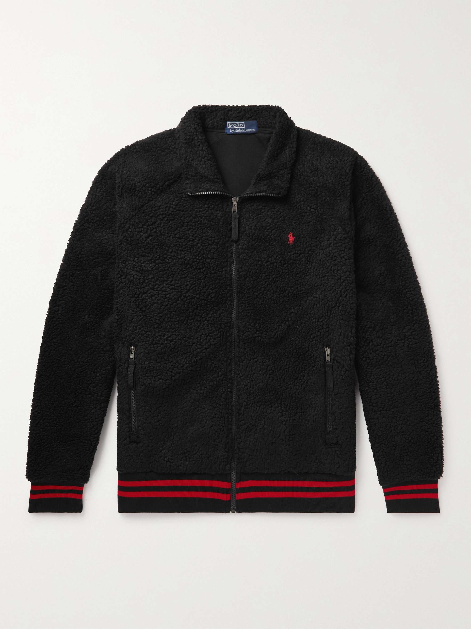 POLO RALPH LAUREN Striped Logo-Embroidered Boucle Zip-Up Cardigan,Black