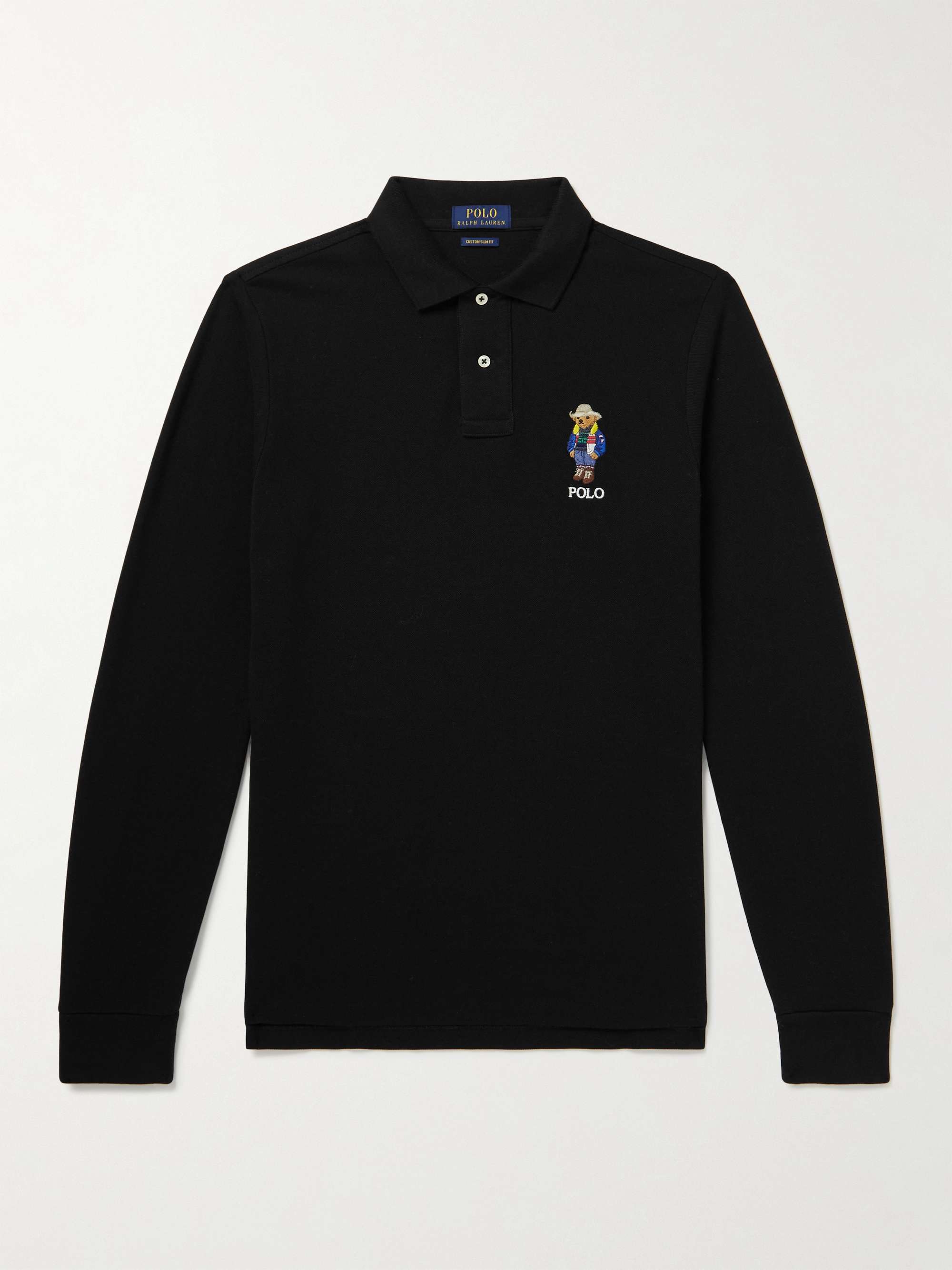 Polo RALPH LAUREN Slim-Fit Logo-Embroidered Cotton-Pique Polo Shirt,Black