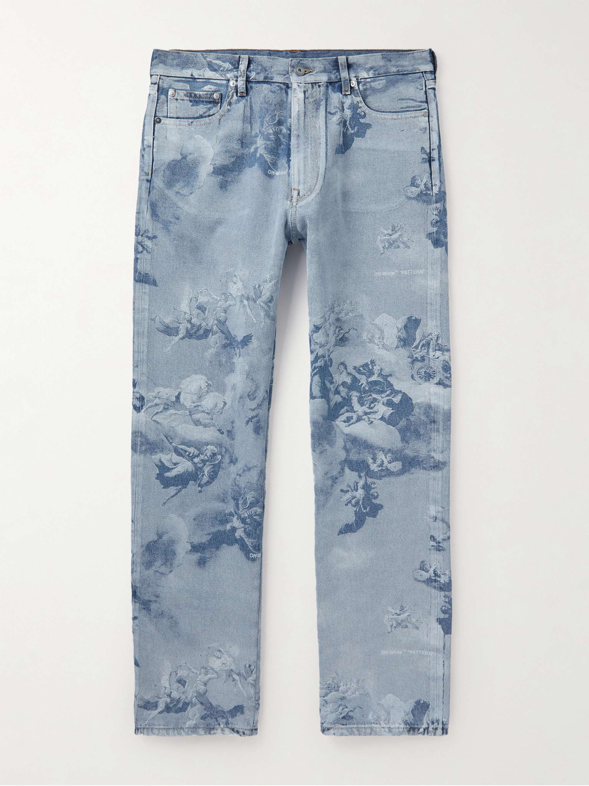 OFF-WHITE Straight-Leg Printed Jeans,Blue