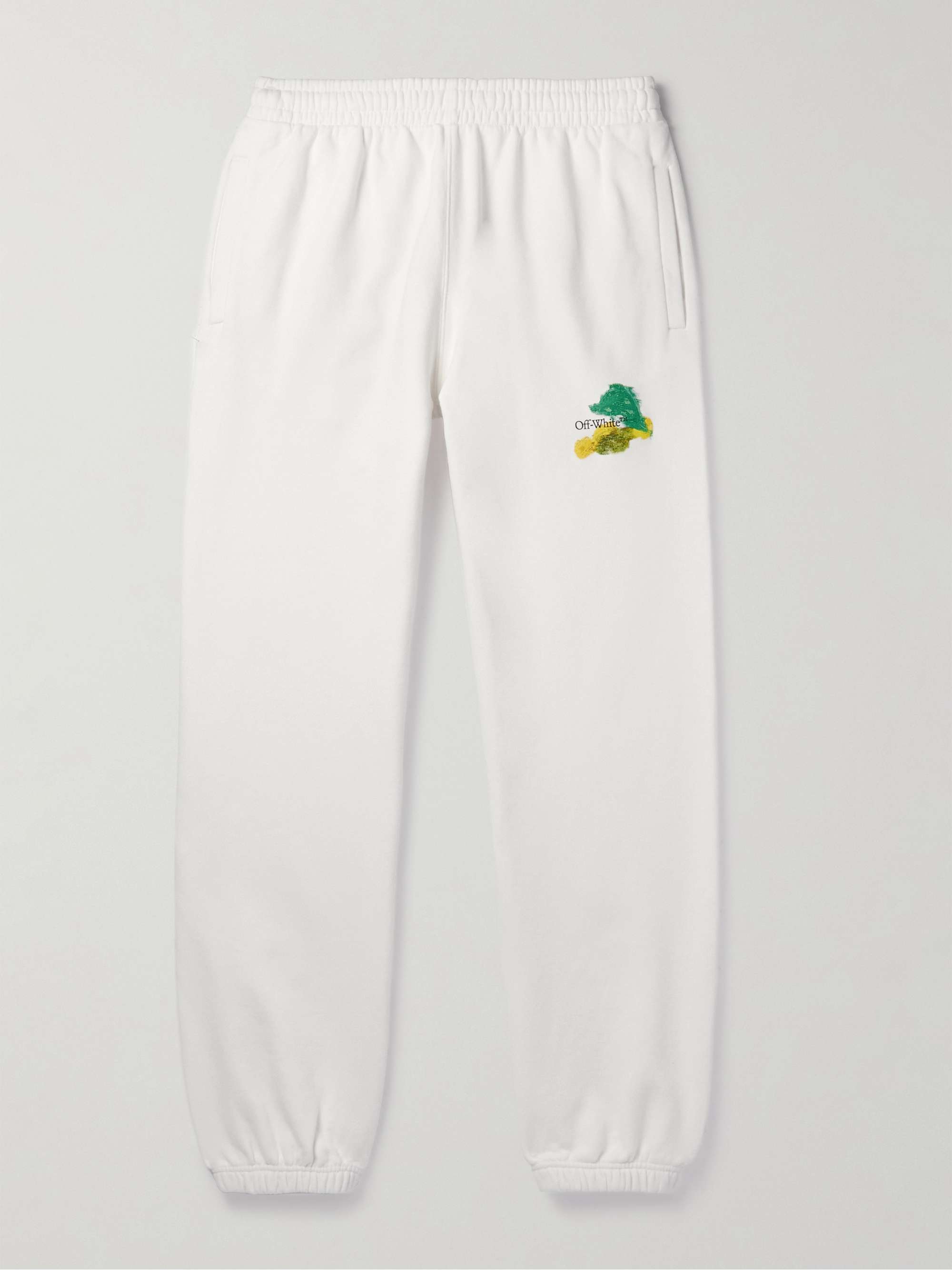 OFF-WHITE Tapered Printed Cotton-Jersey Sweatpants,White