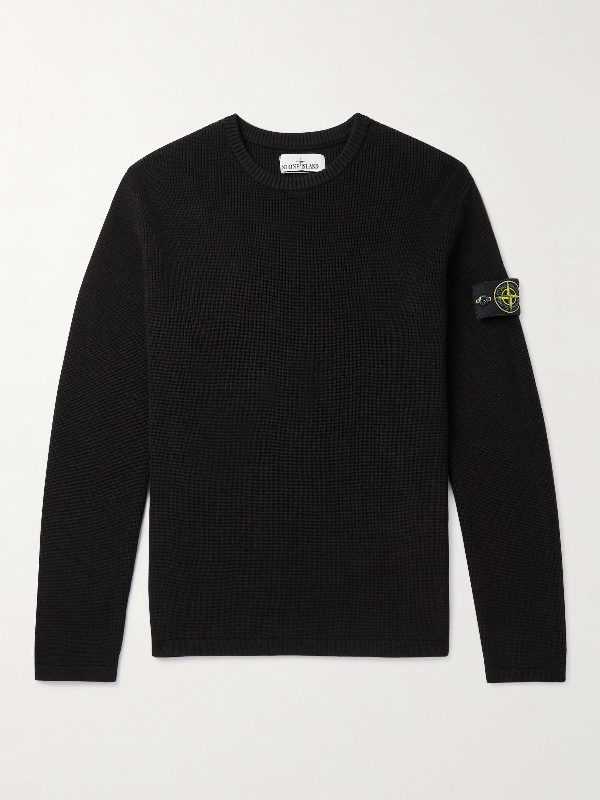 STONE ISLAND Logo-Appliqued Cotton Sweater,Black