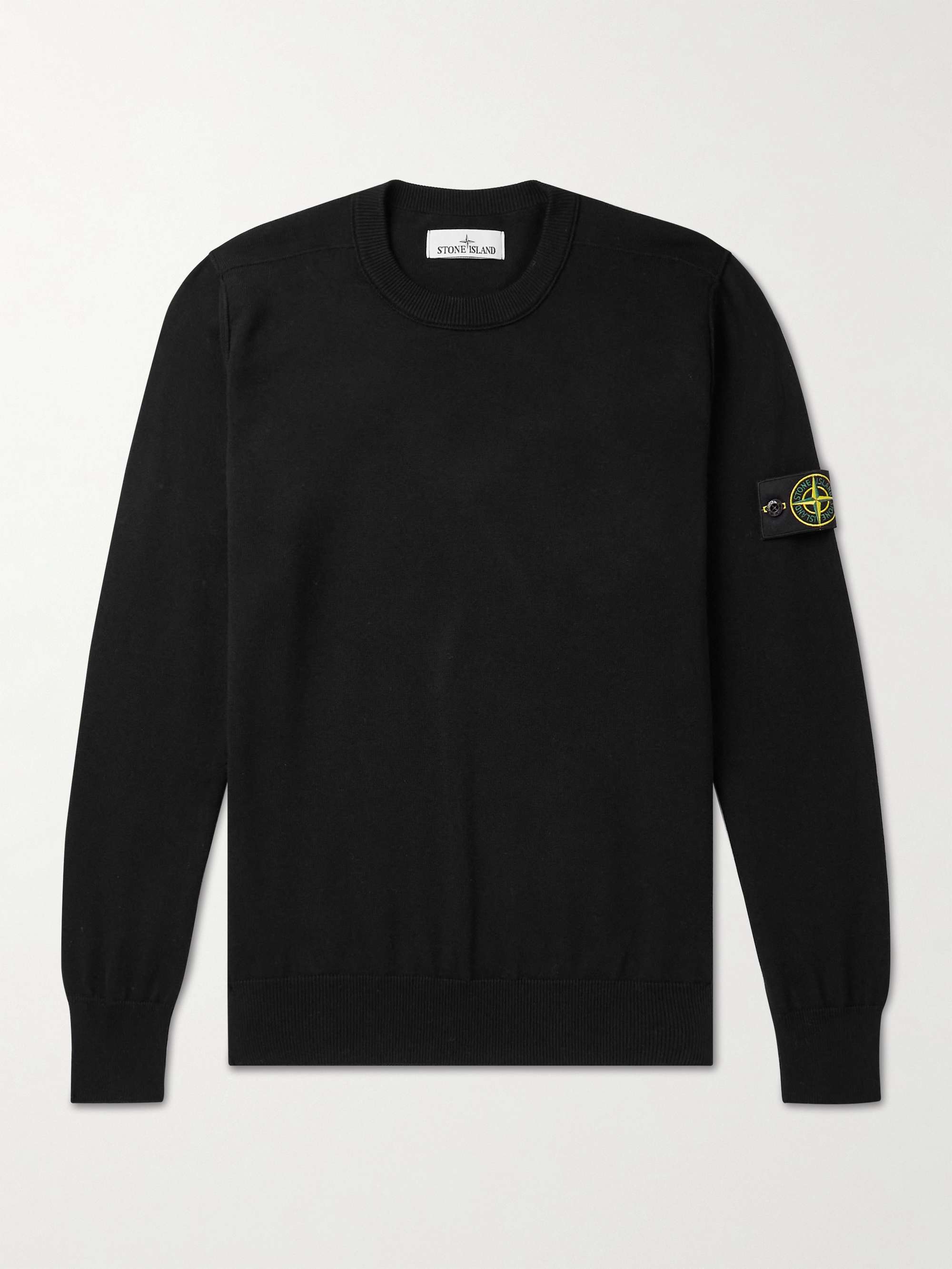STONE ISLAND Logo-Appliqued Cotton Sweater,Black