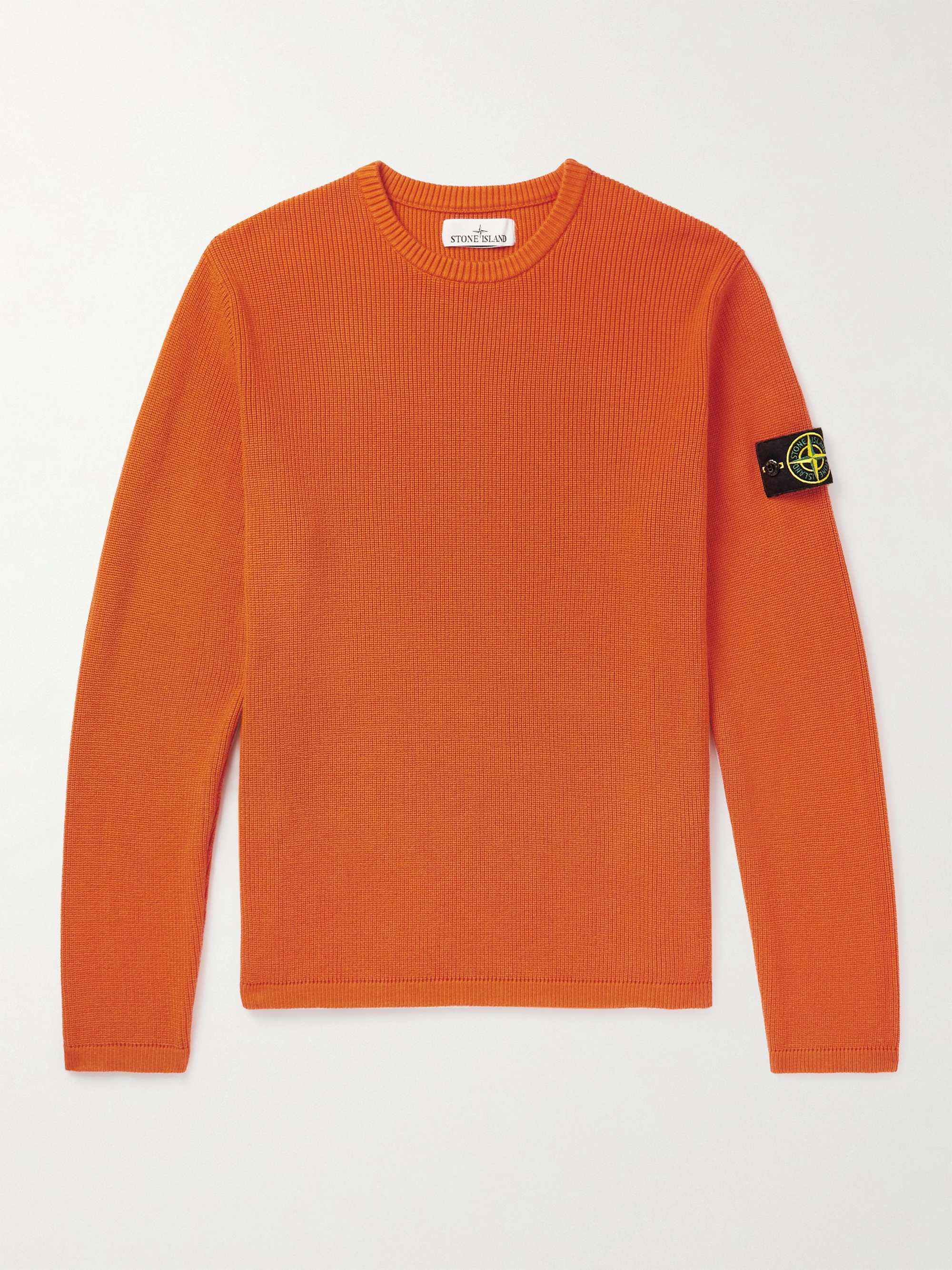 STONE ISLAND Logo-Appliqued Cotton Sweater,Orange
