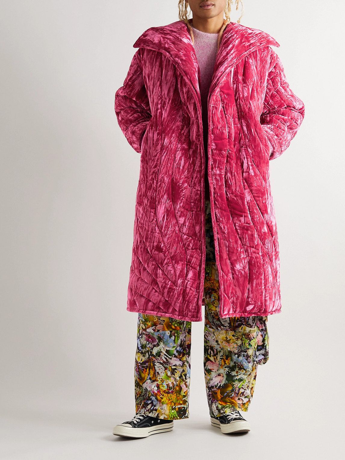 COLLINA STRADA QUILTED PADDED CRUSHED-VELVET COAT 