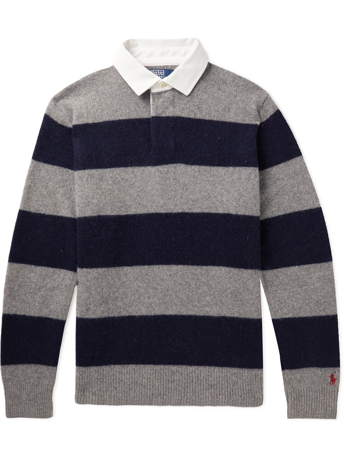 POLO RALPH LAUREN STRIPED WOOL AND CASHMERE-BLEND POLO SHIRT