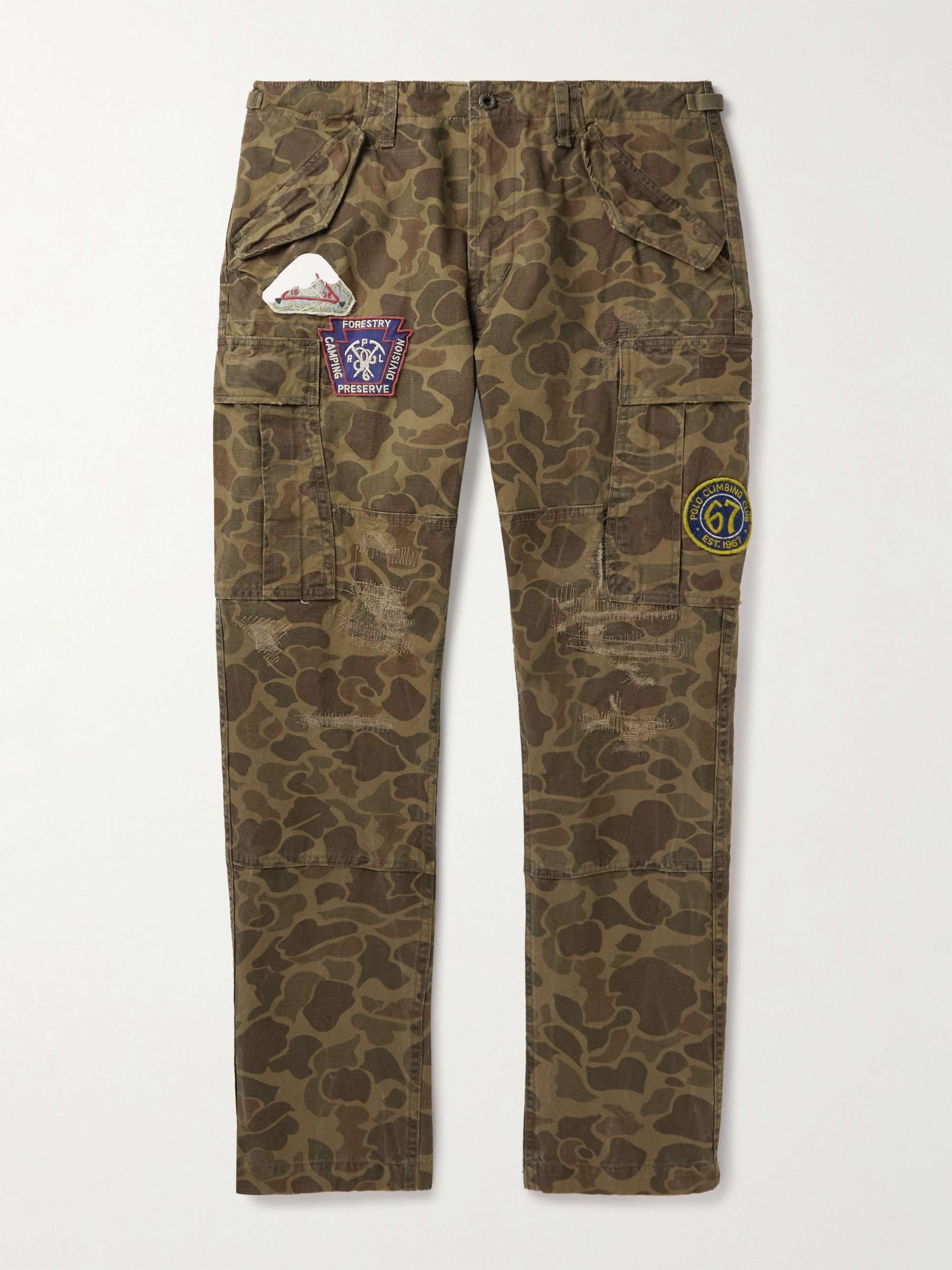 POLO RALPH LAUREN Tapered Appliqued Camouflage-Print Cotton-Canvas Cargo Trousers,Army green
