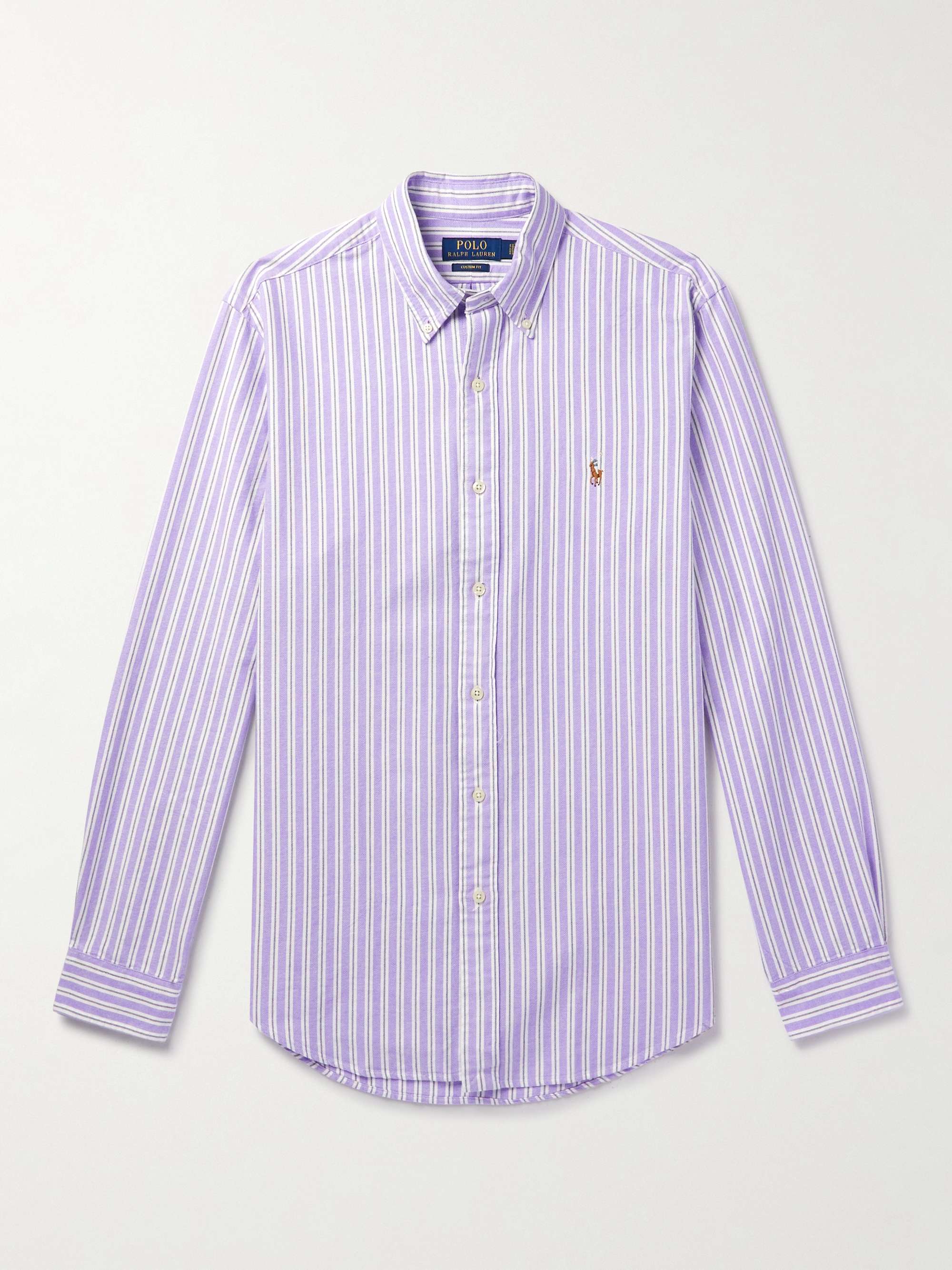 POLO RALPH LAUREN Button-Down Collar Striped Cotton Oxford Shirt,Lilac