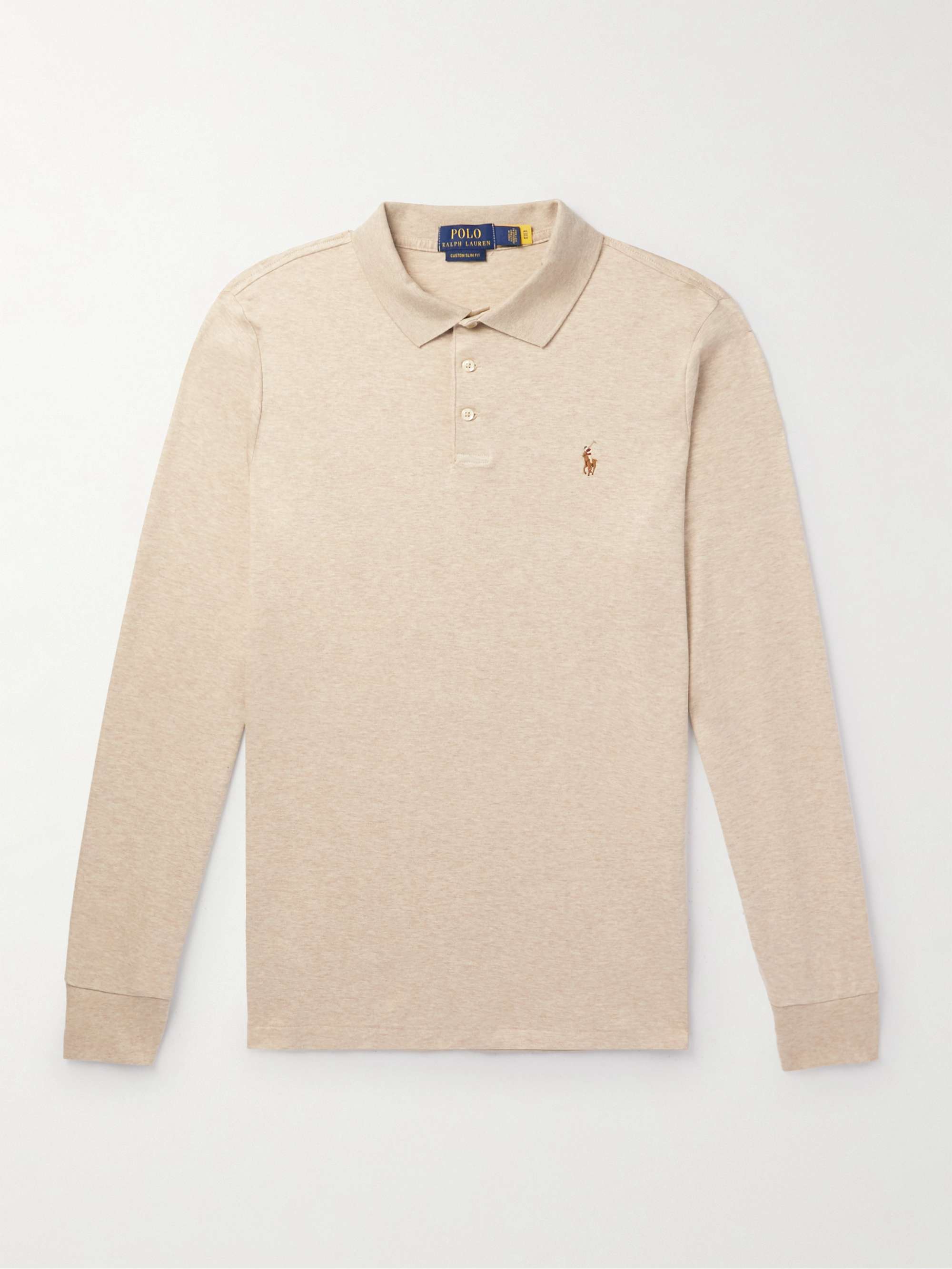 Polo RALPH LAUREN Logo-Embroidered Cotton-Jersey Polo Shirt,Beige