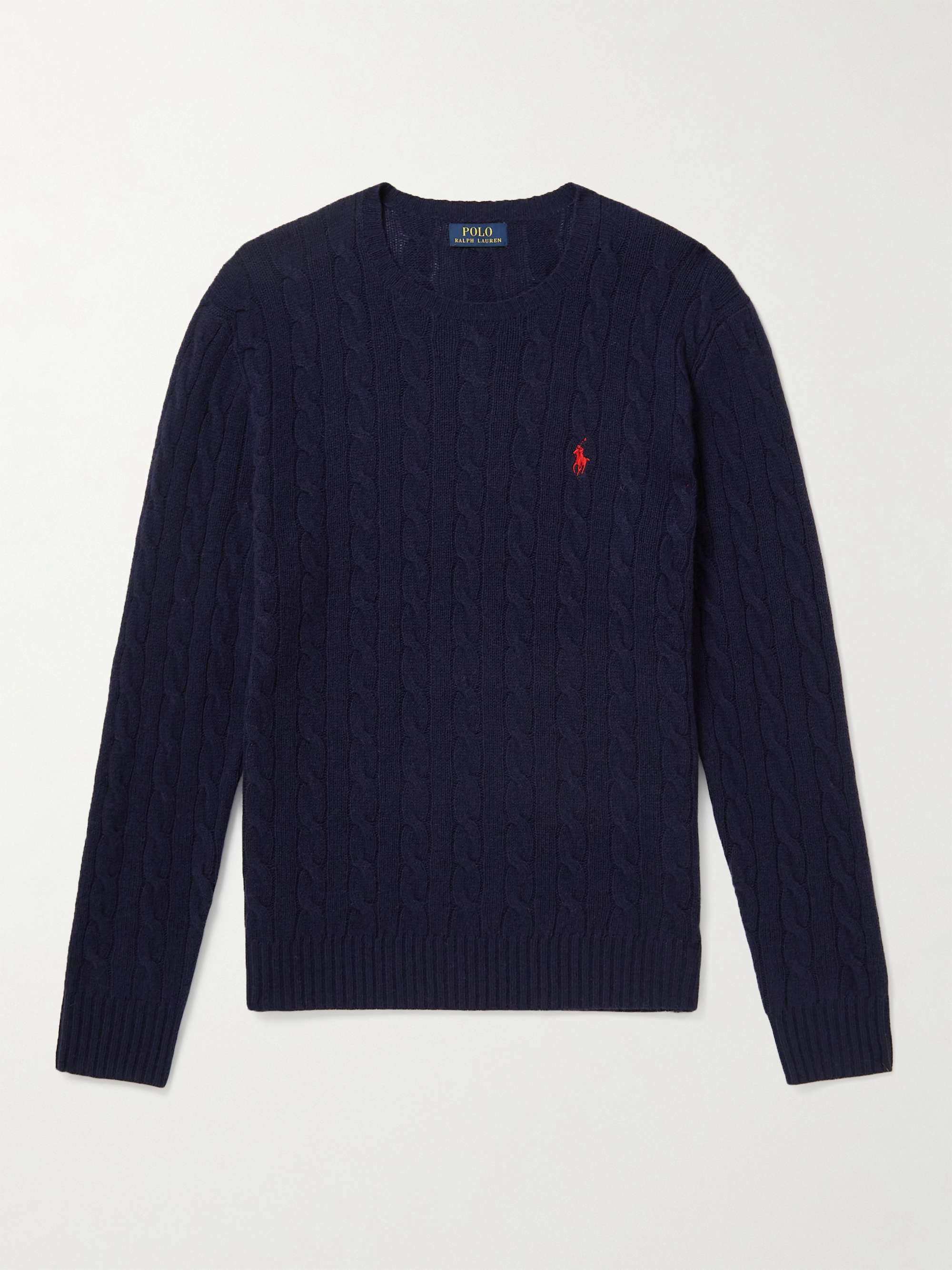 POLO RALPH LAUREN Cable-Knit Wool and Cashmere-Blend Sweater,Navy