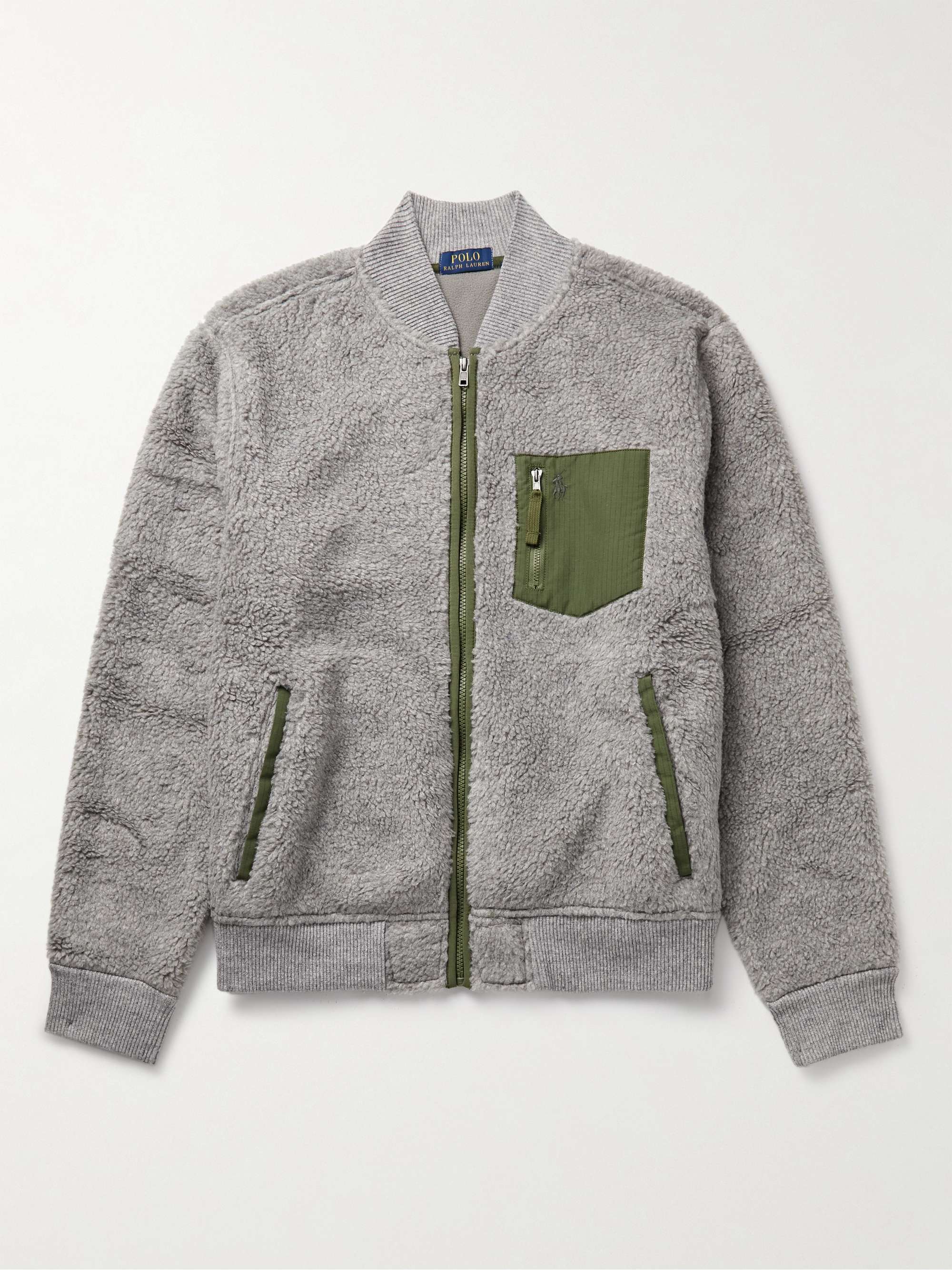 POLO RALPH LAUREN Logo-Embroidered Shell-Trimmed Fleece Jacket,Gray