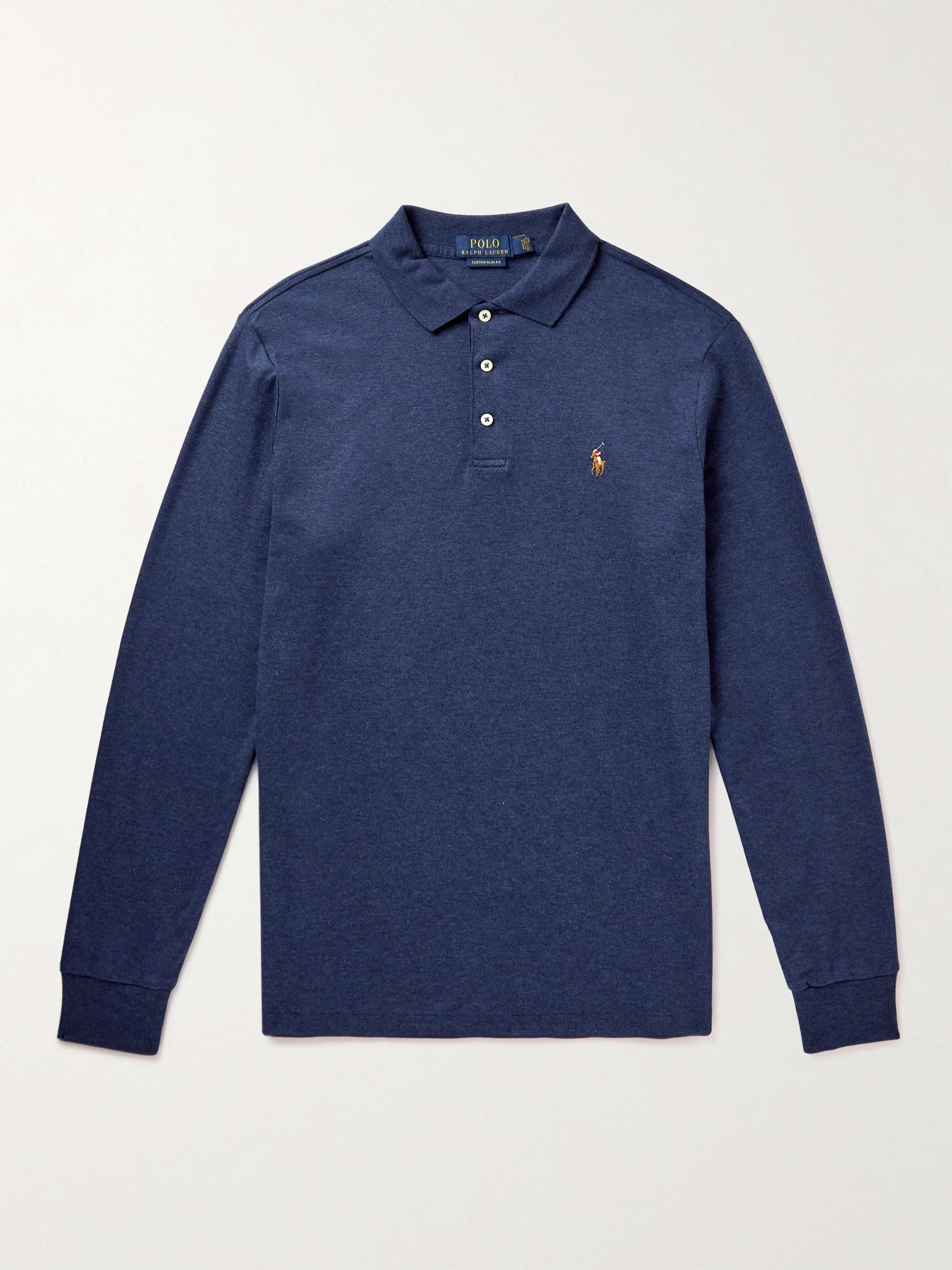 Polo RALPH LAUREN Logo-Embroidered Cotton-Jersey Polo Shirt,Navy
