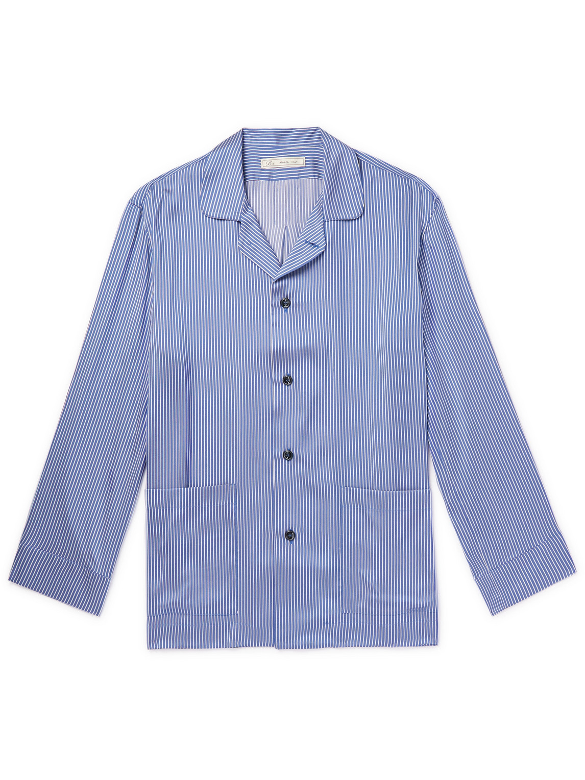 Umit Benan B+ Lakehouse Convertible-collar Striped Silk-faille Shirt In Blue