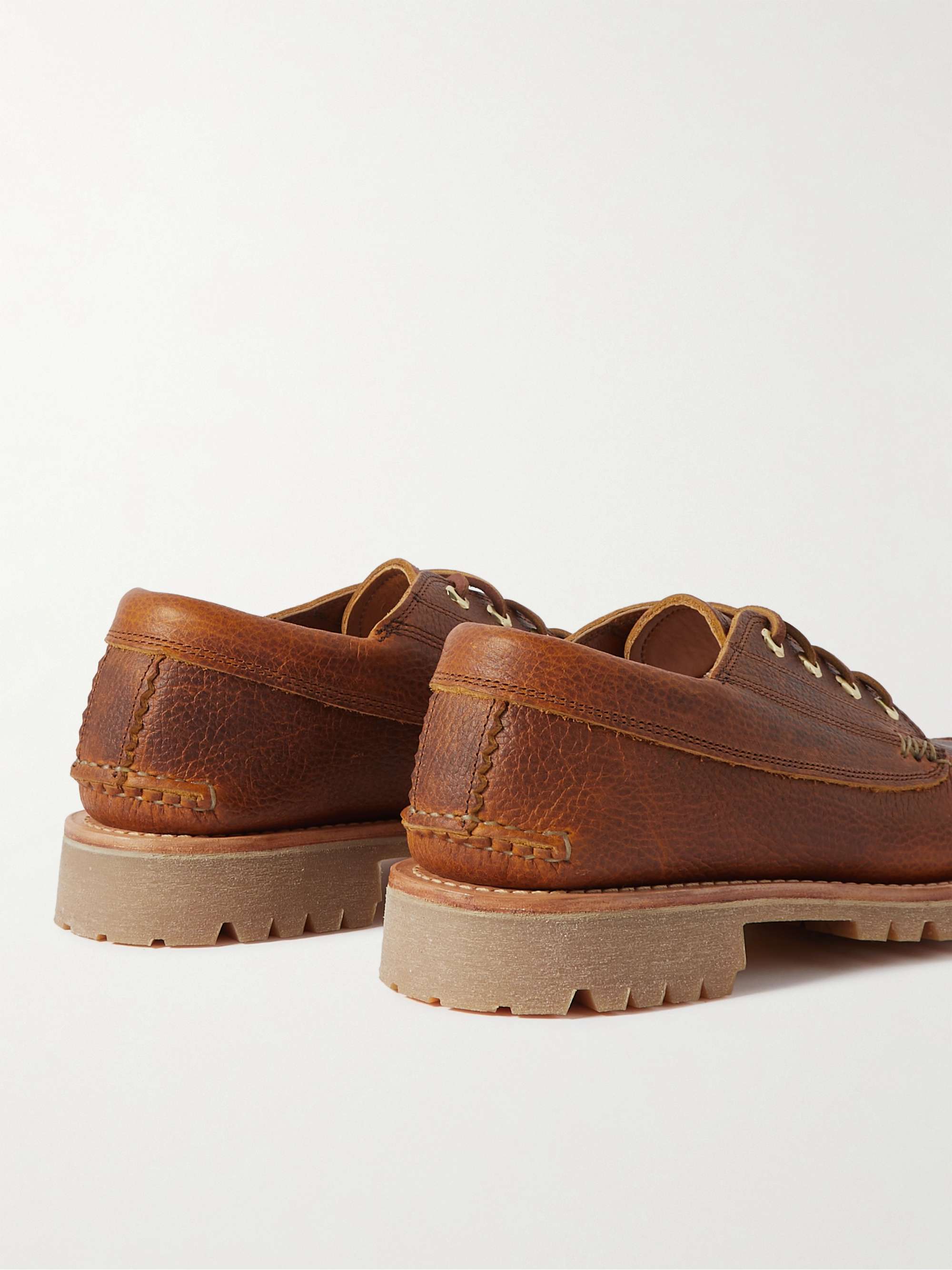 YUKETEN Angler Textured-Leather Boat Shoes