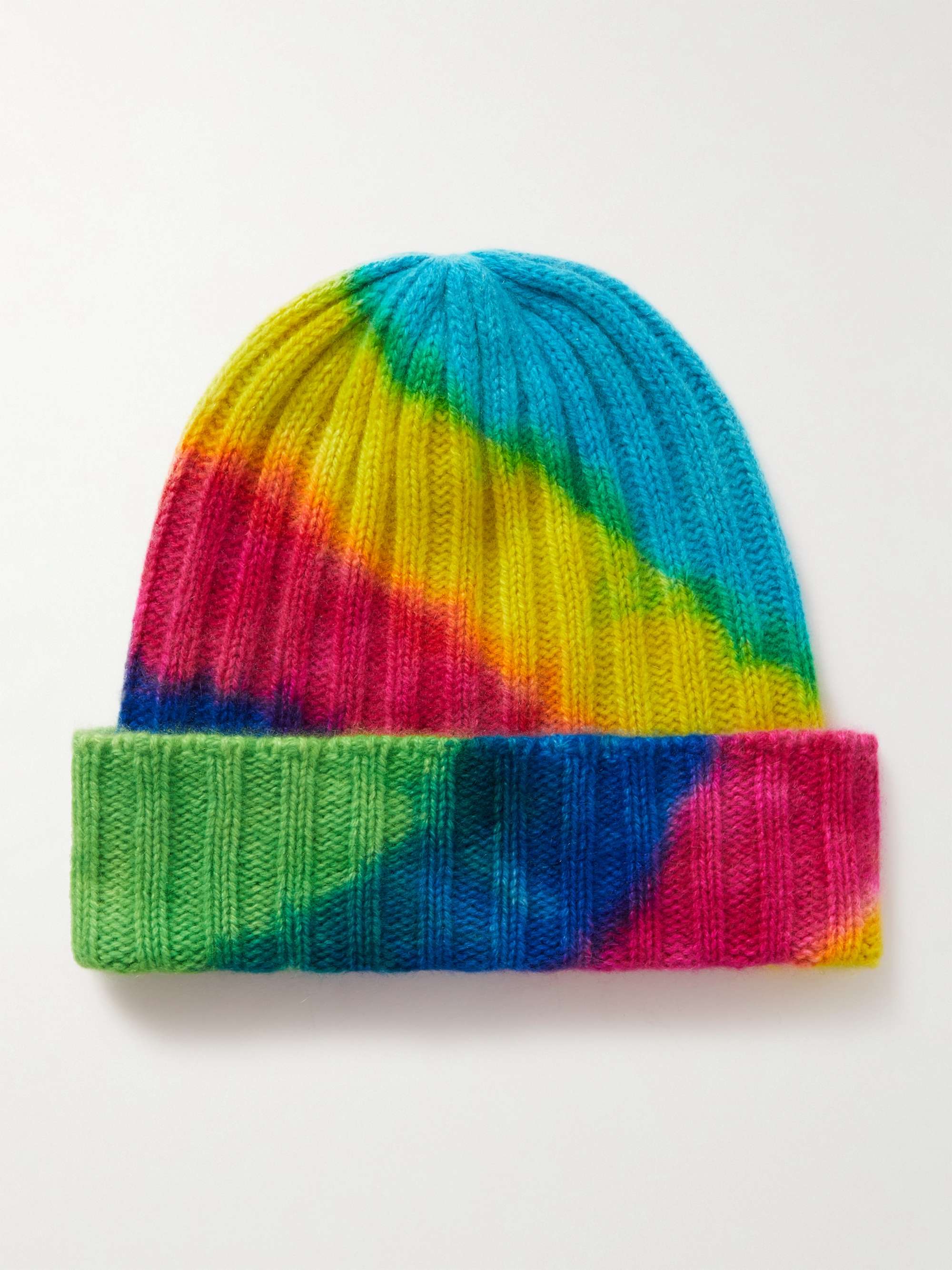 The Elder Statesman Tie-dyed Ribbed Cashmere Beanie in Green Womens Mens Accessories Mens Hats 