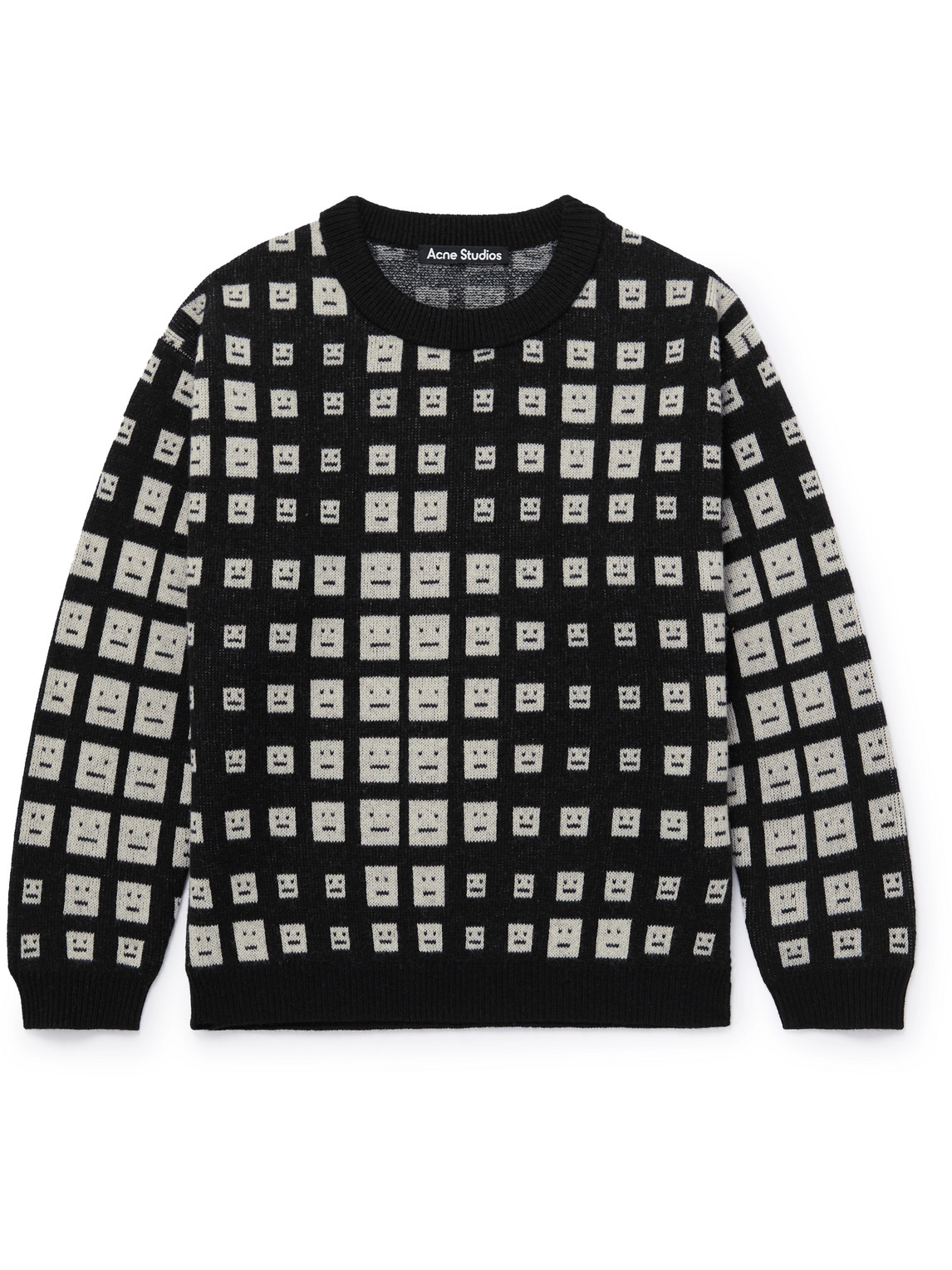 Acne Studios Face Jacquard Wool Sweater In Black