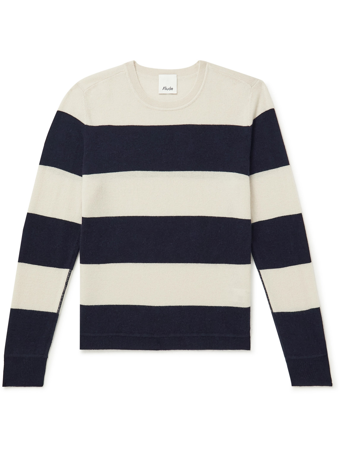 Allude Striped Wool And Cashmere-blend Sweater In Black