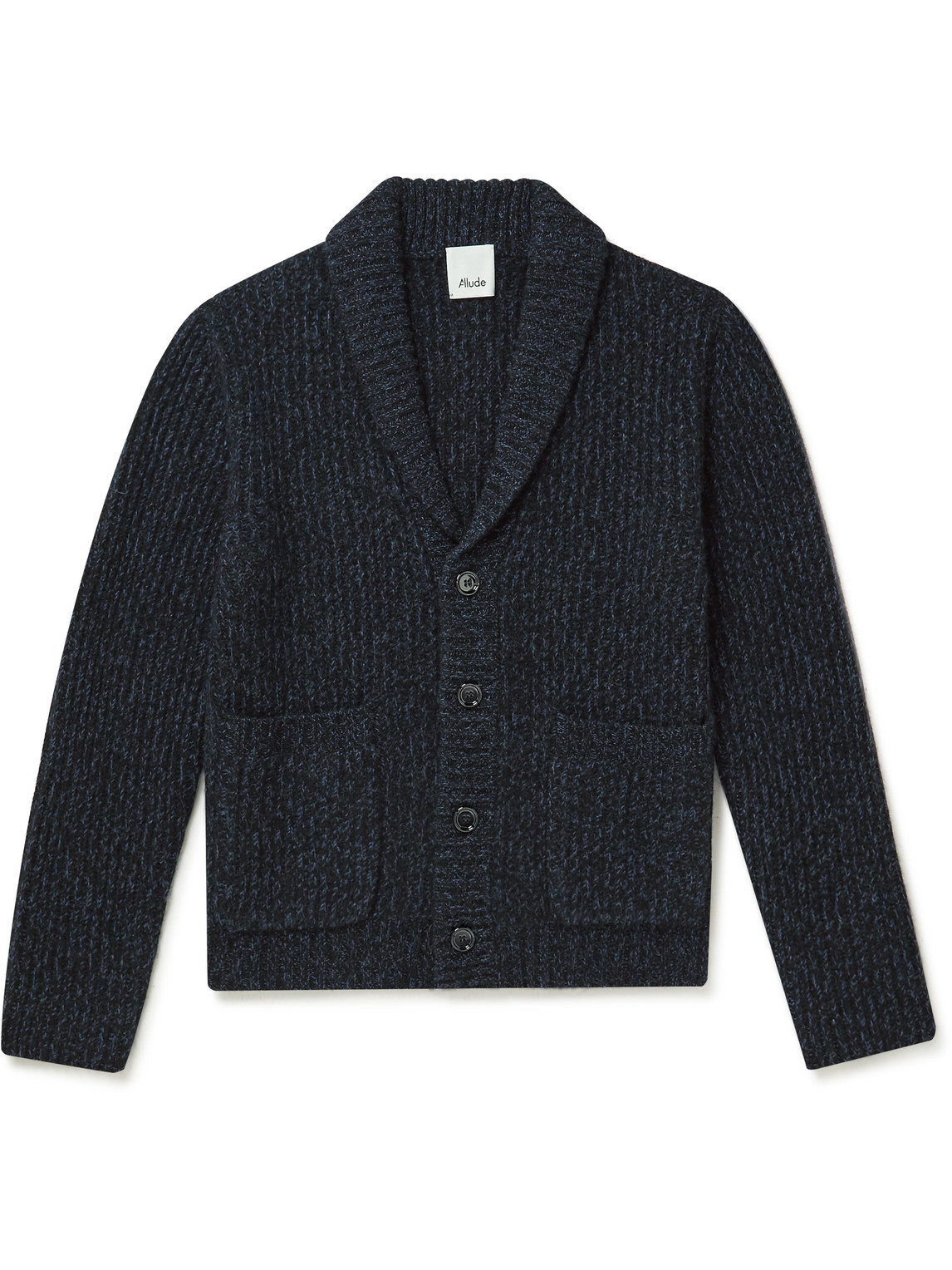 Allude Shawl-collar Ribbed Wool And Cashmere-blend Cardigan In Blue