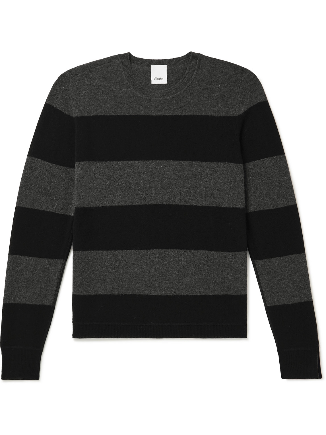 Allude Striped Wool And Cashmere-blend Sweater In Gray