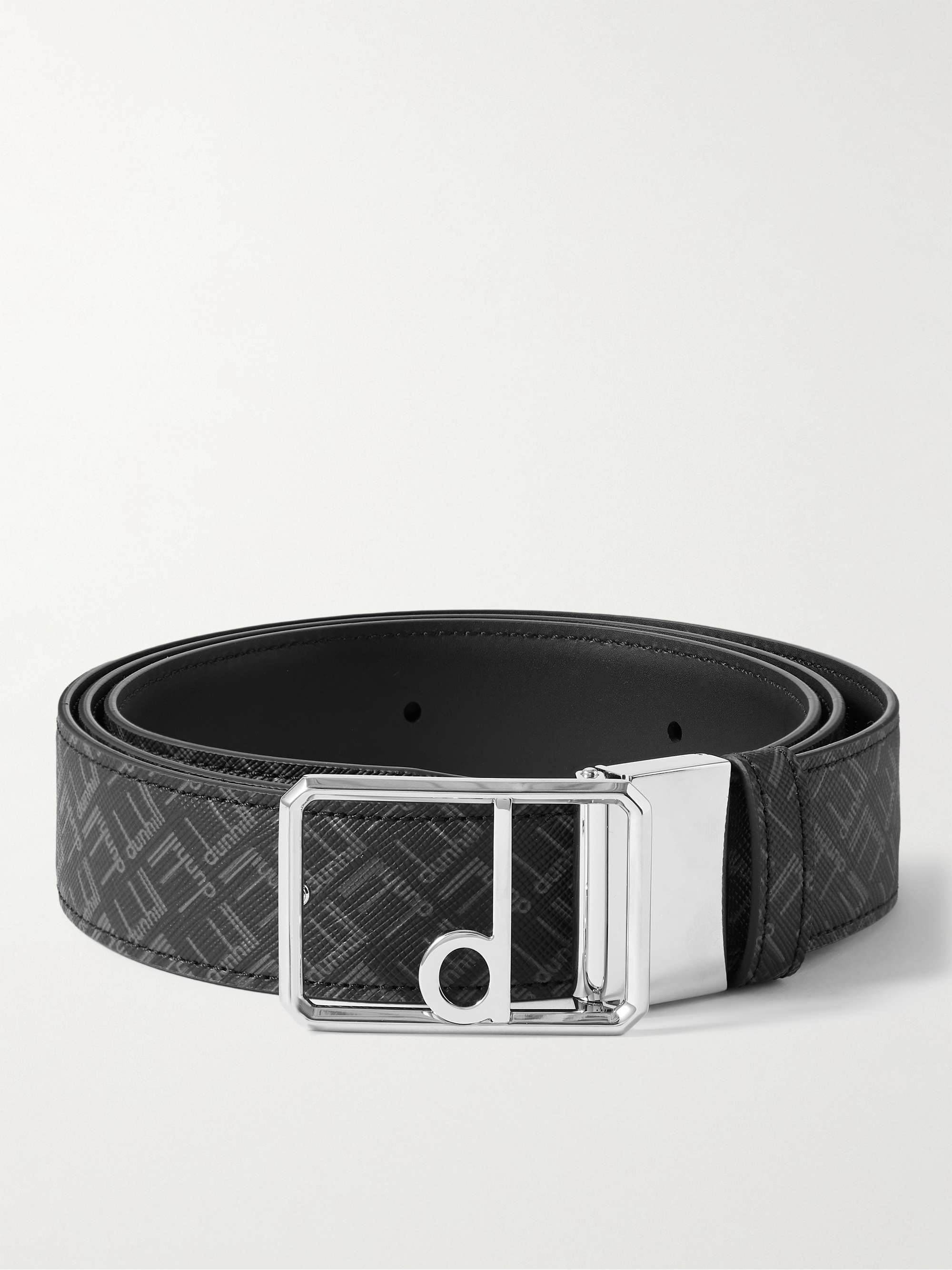 DUNHILL 3.5cm Logo-Print Cross-Grain Leather Belt
