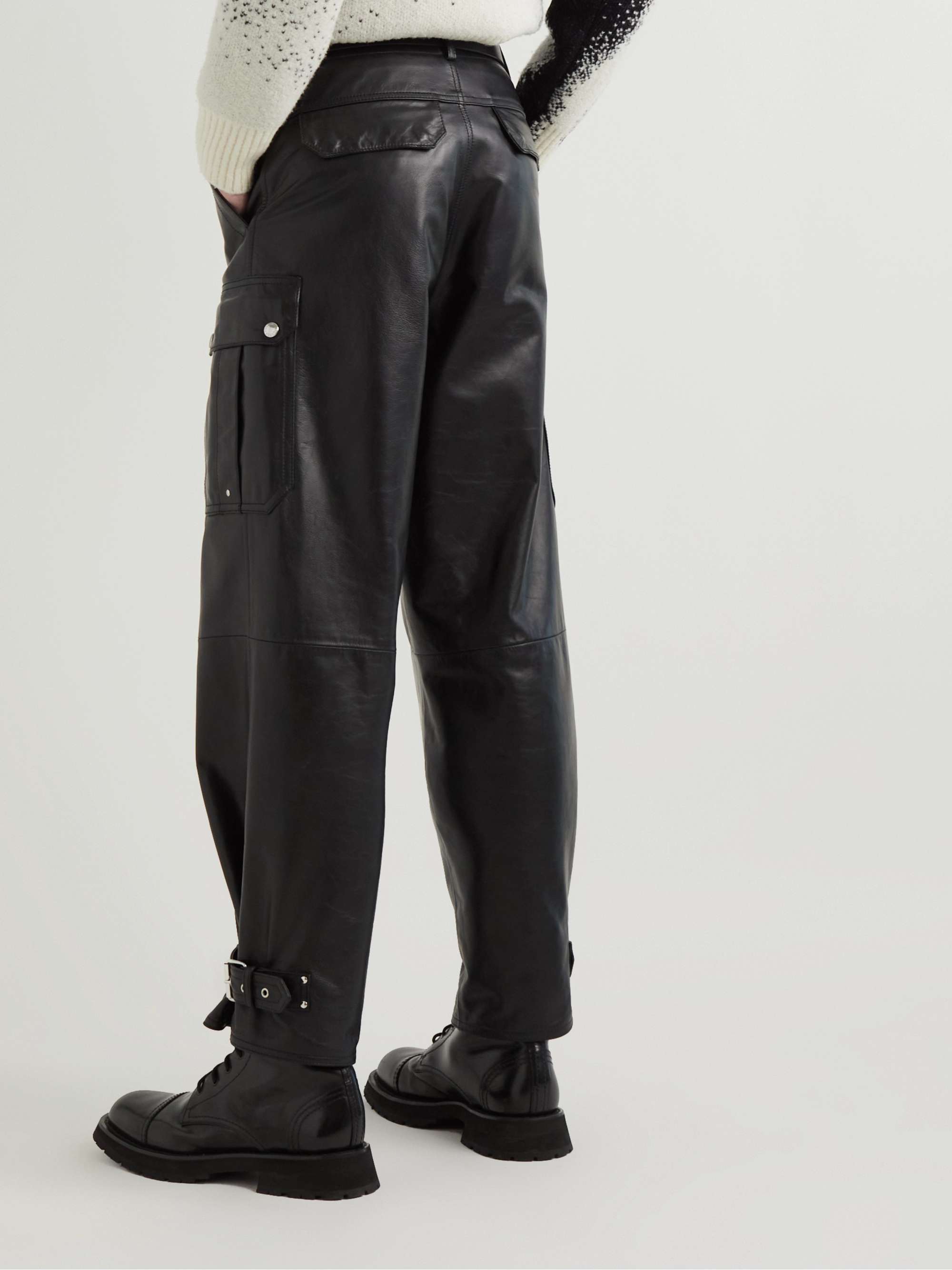 ALEXANDER MCQUEEN Tapered Buckled Leather Cargo Trousers