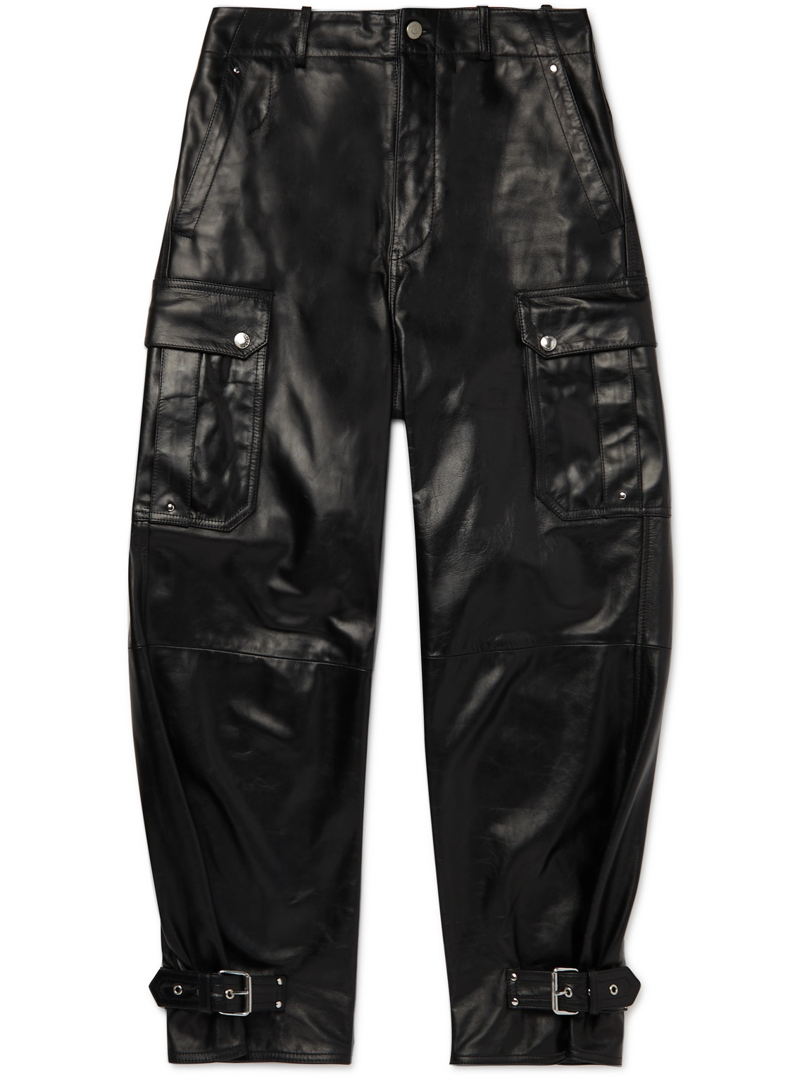 ALEXANDER MCQUEEN TAPERED BUCKLED LEATHER CARGO TROUSERS