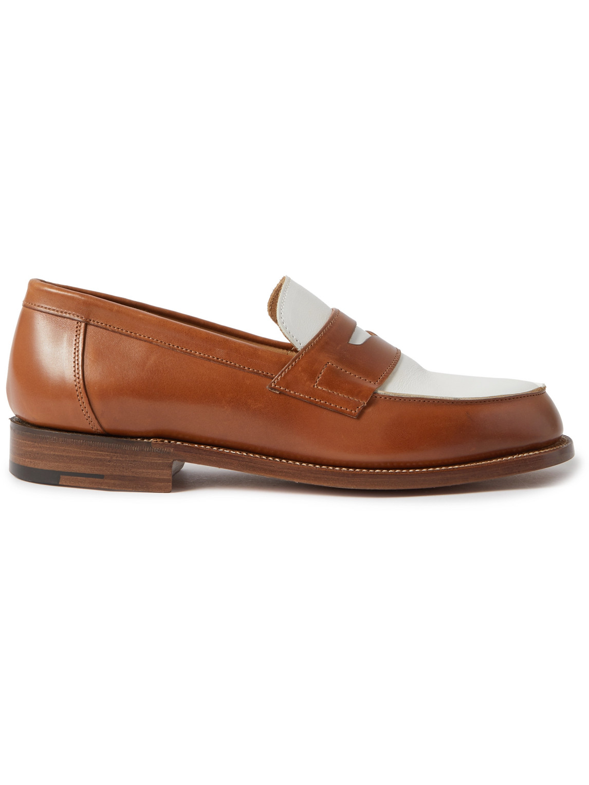 Grenson Epsom Two-tone Leather Penny Loafers In Brown