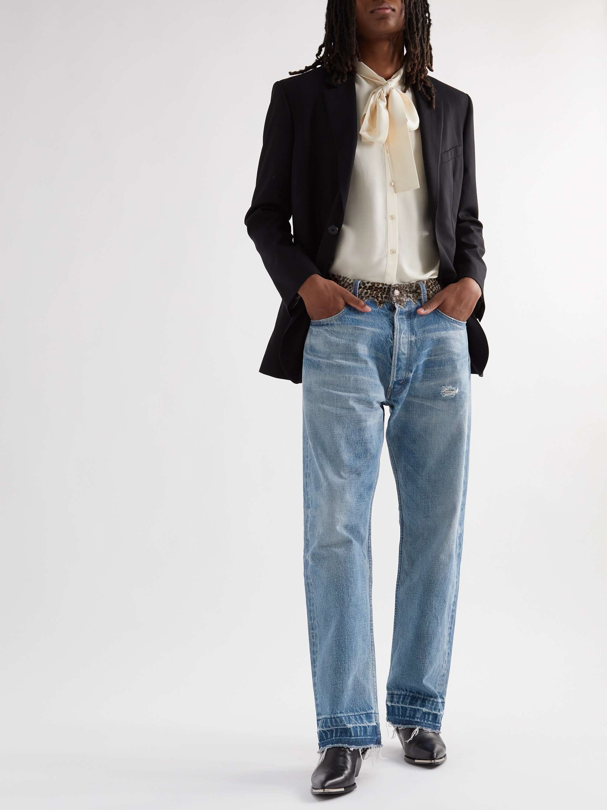 CELINE HOMME Wesley Straight-Leg Faux Fur-Trimmed Distressed Jeans