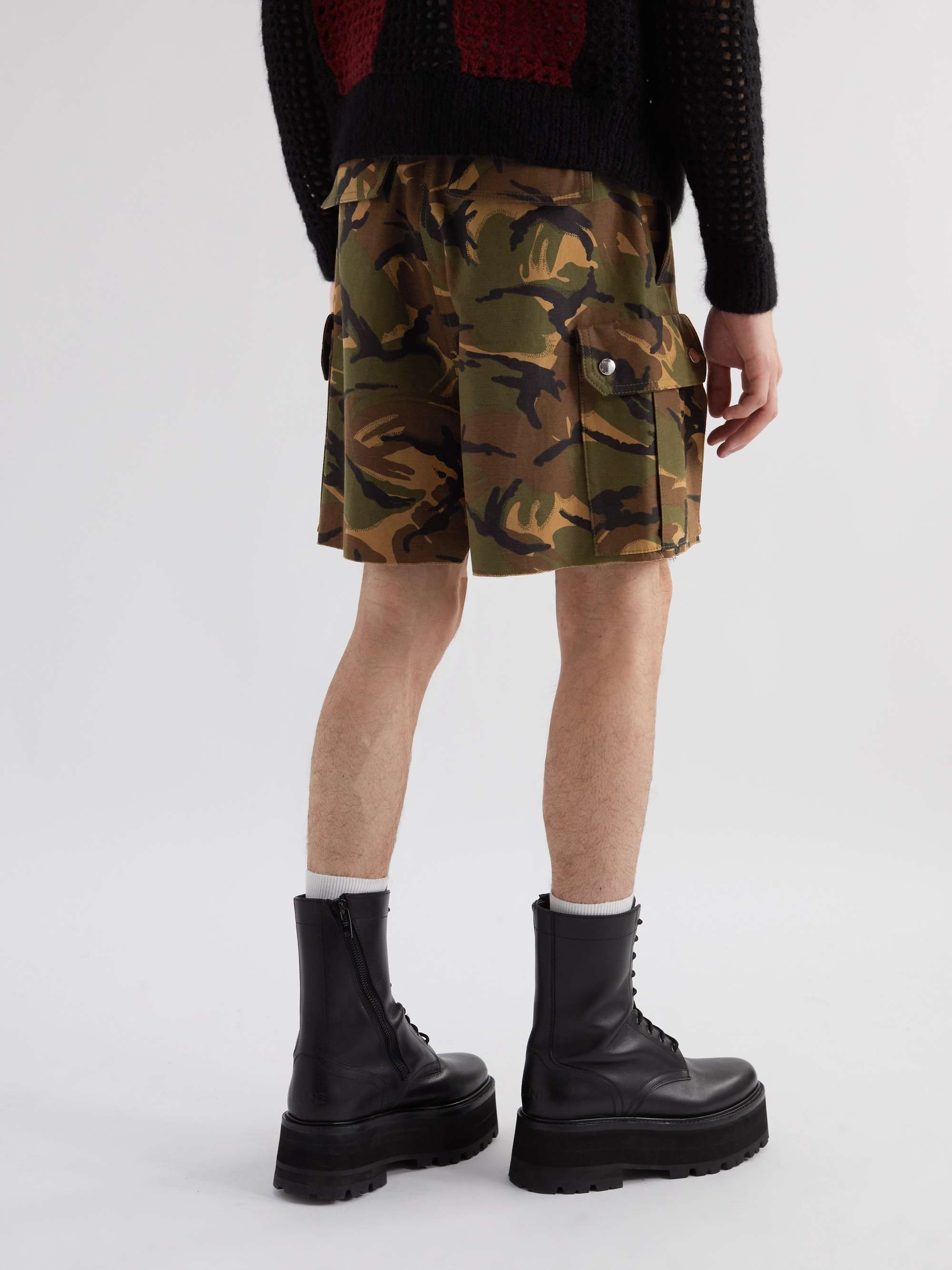 CELINE HOMME Wide-Leg Camouflage-Print Cotton Cargo Shorts