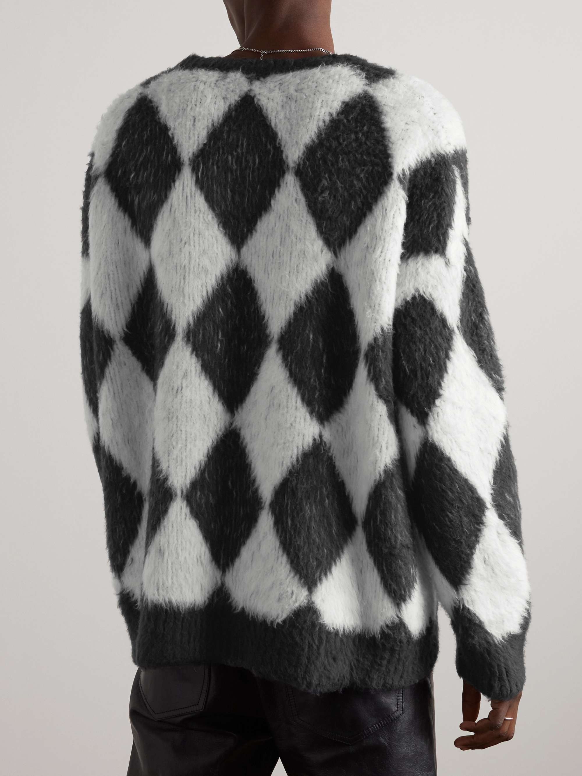 CELINE HOMME Argyle Brushed Cotton-Blend Sweater