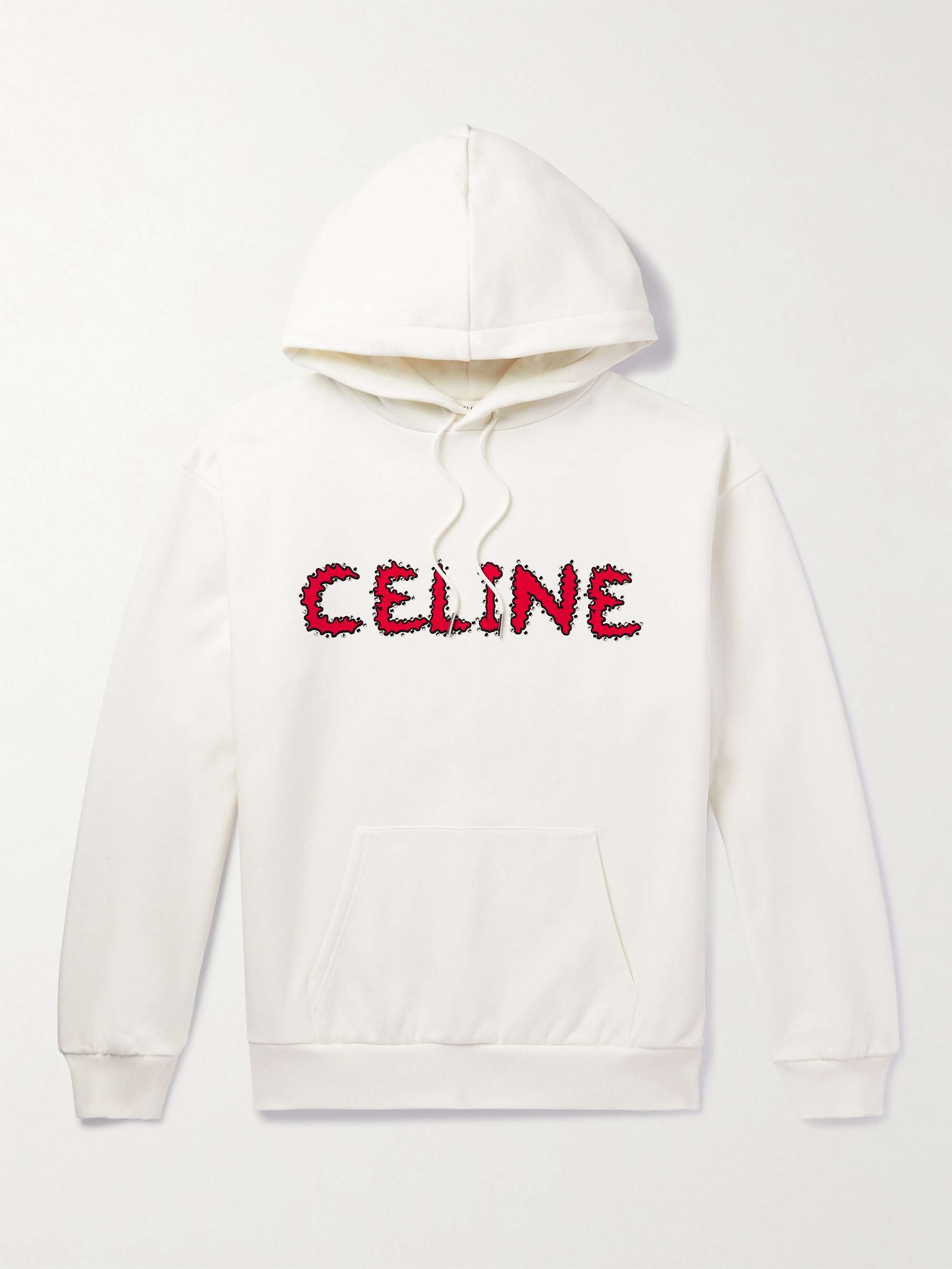 CELINE HOMME Logo-Print Embellished Cotton-Jersey Hoodie