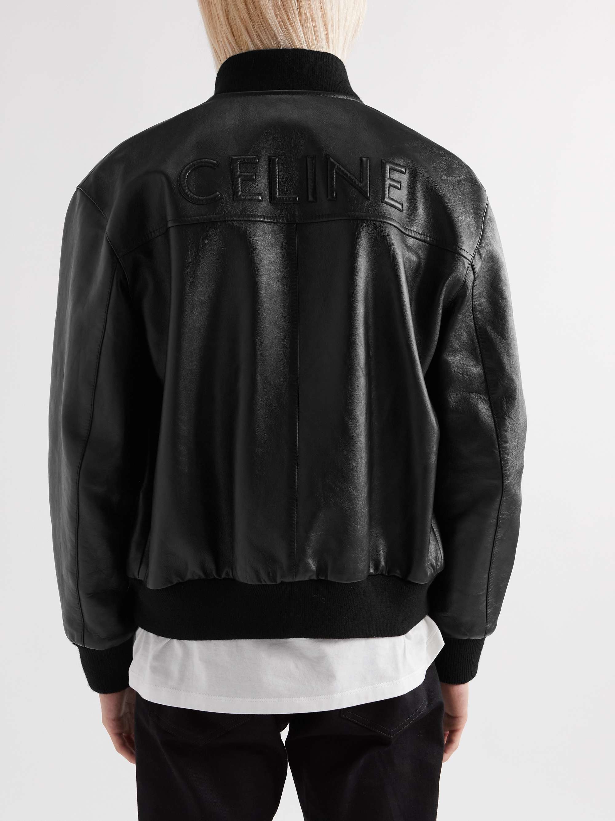 CELINE HOMME Logo-Embossed Leather Bomber Jacket