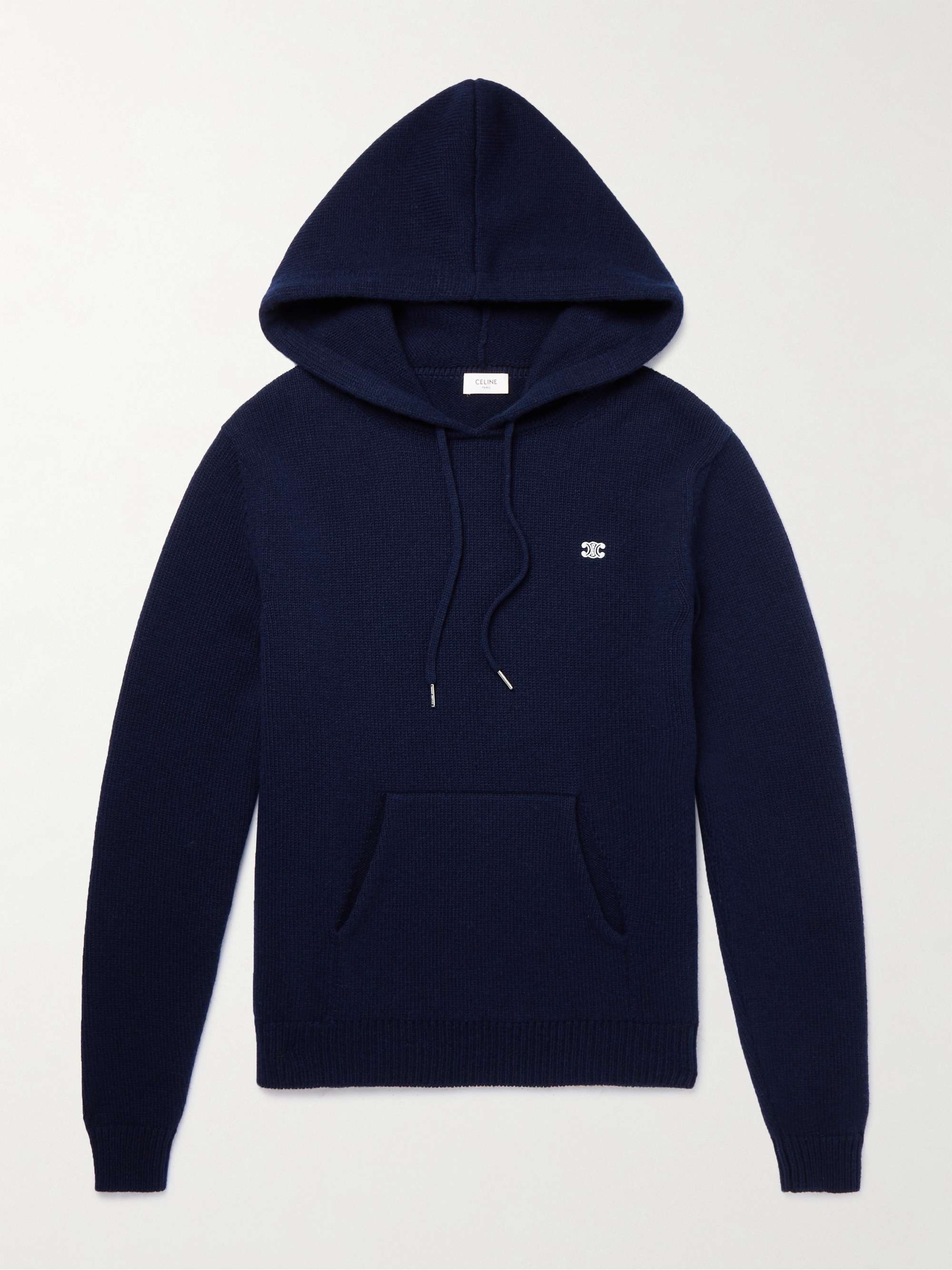 CELINE HOMME Logo-Embroidered Wool and Cashmere-Blend Hoodie