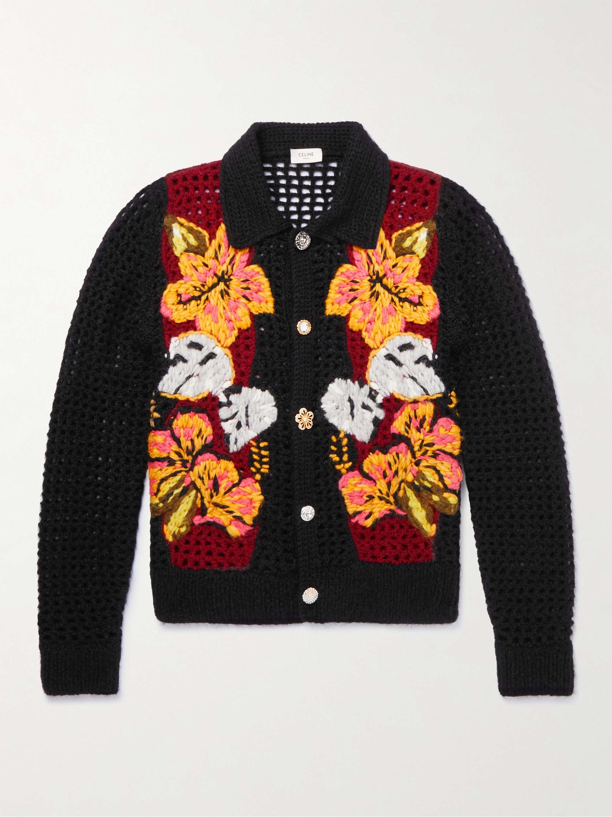 CELINE HOMME Embellished Crocheted Alpaca-Blend Cardigan
