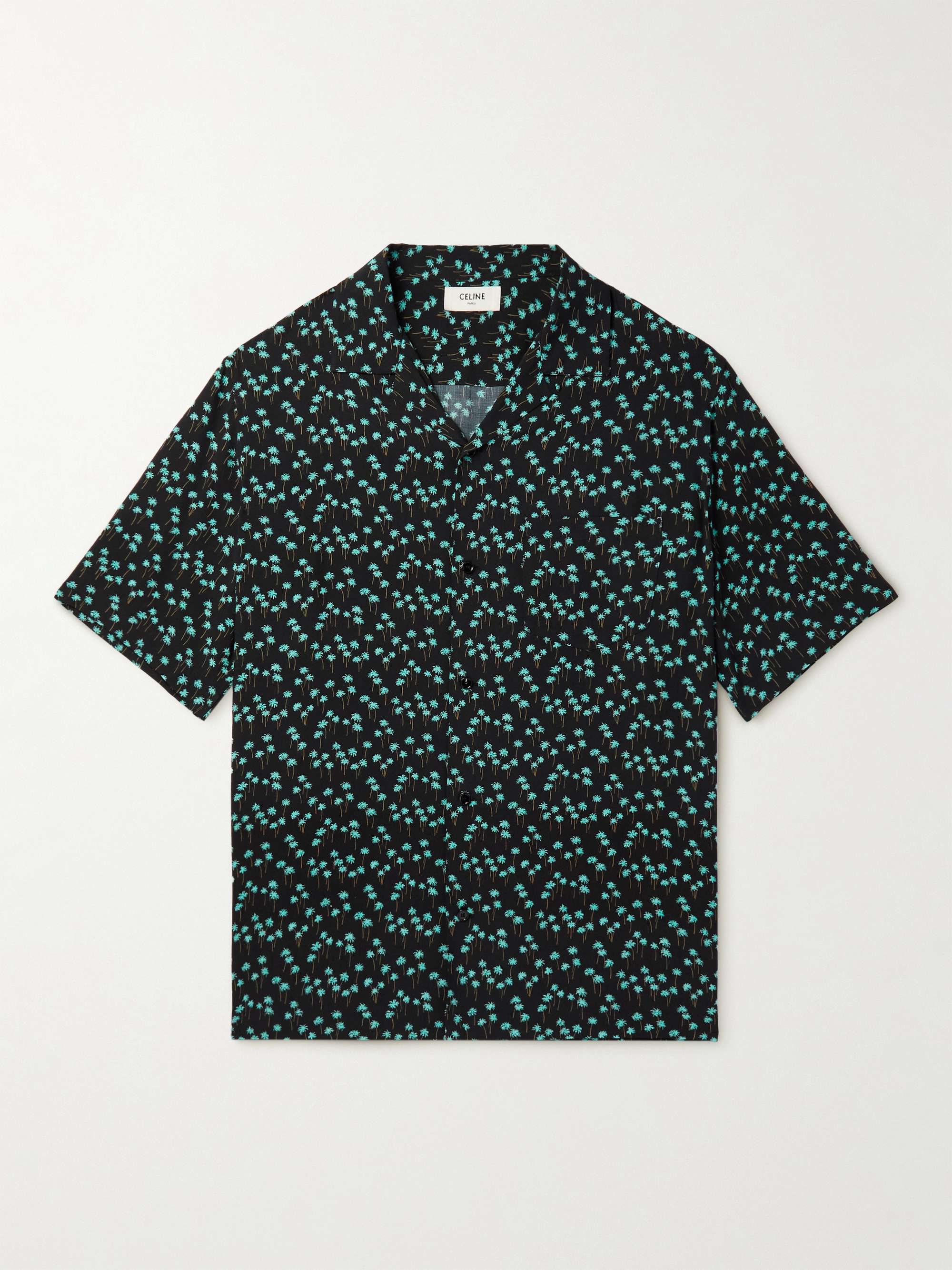 CELINE HOMME Convertible-Collar Printed Crepe Shirt