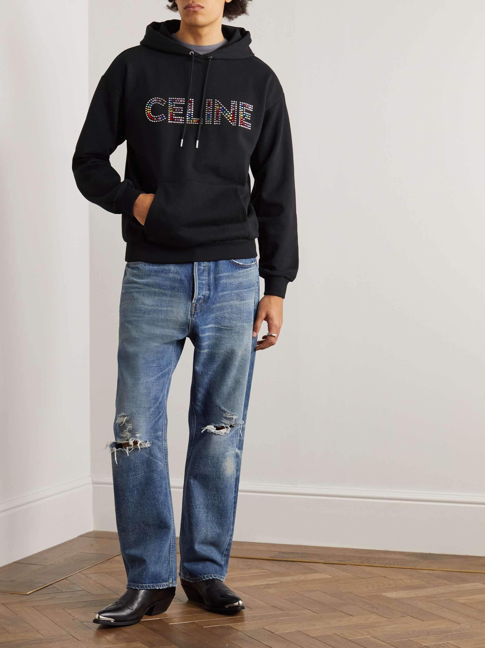 CELINE HOMME Logo-Embellished Cotton-Jersey Hoodie