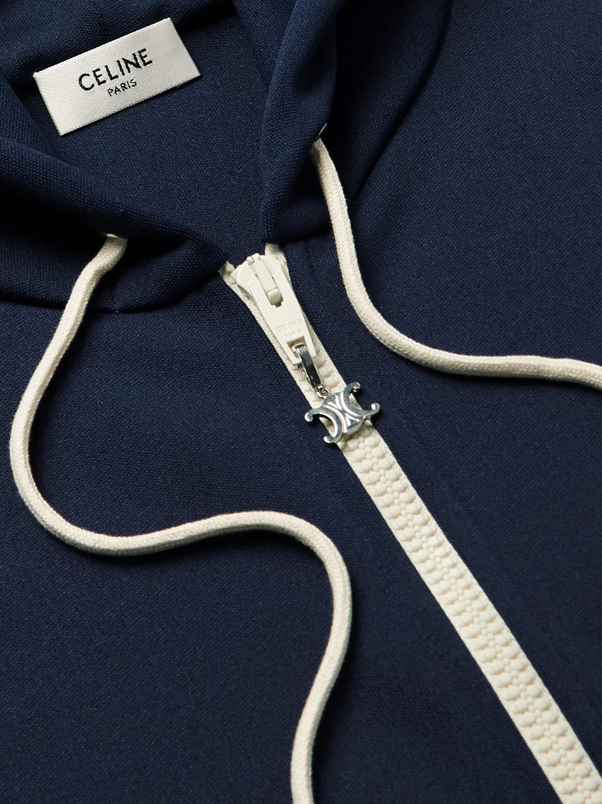 CELINE HOMME Logo-Embroidered Striped Jersey Zip-Up Hoodie