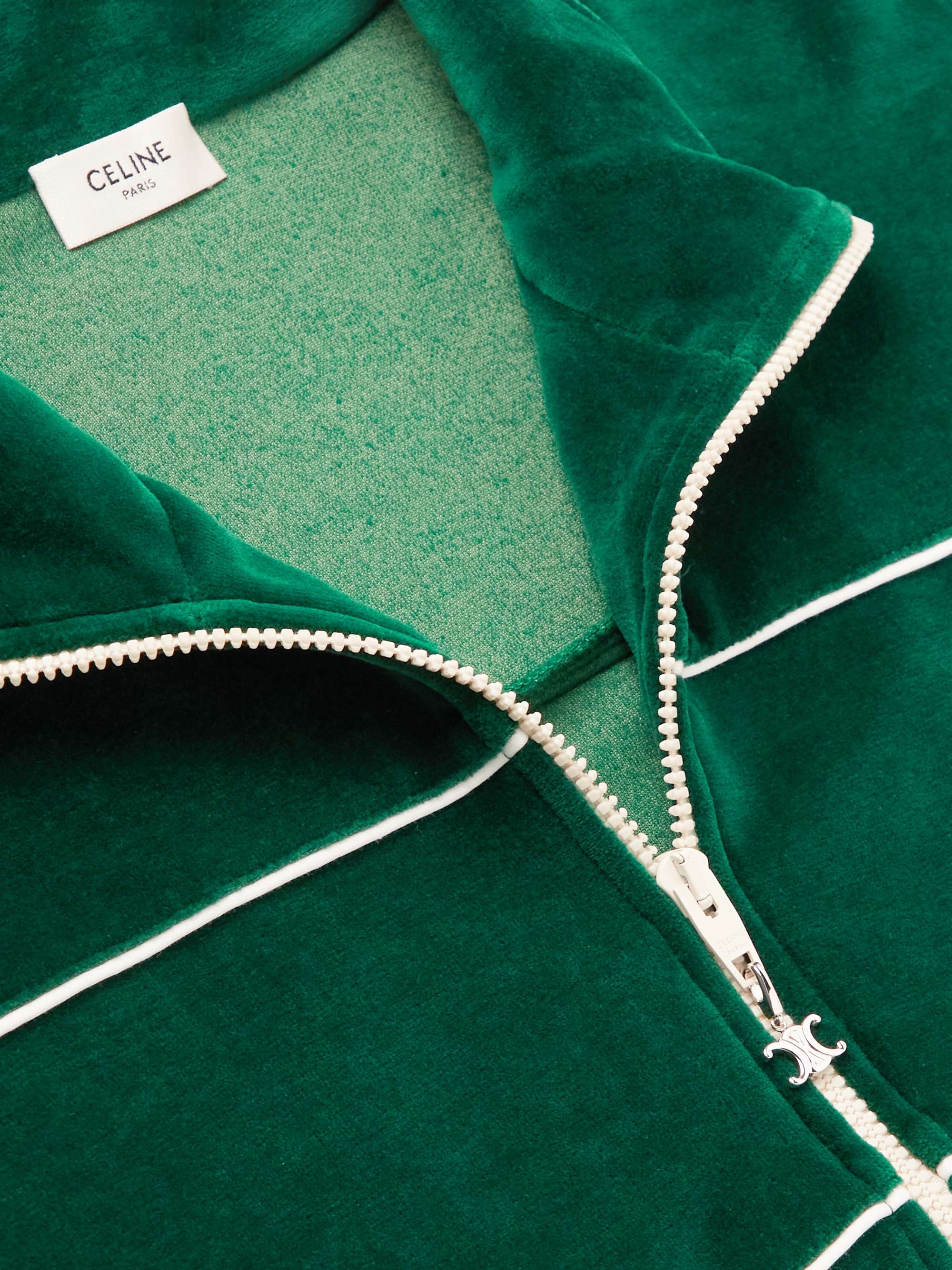 CELINE HOMME Logo-Embroidered Cotton-Blend Velour Track Jacket