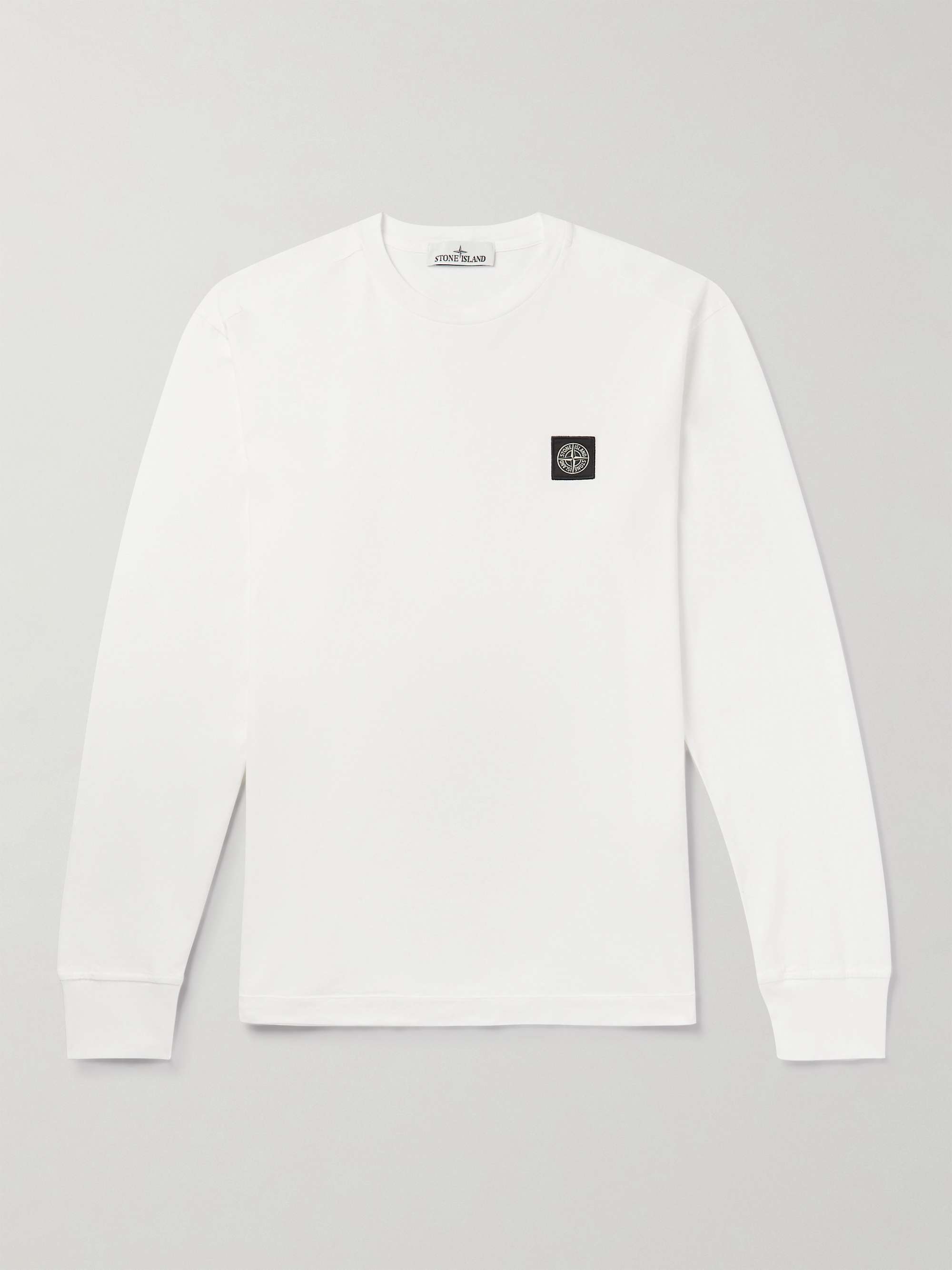 STONE ISLAND Logo-Appliqued Garment-Dyed Cotton-Jersey T-Shirt,White
