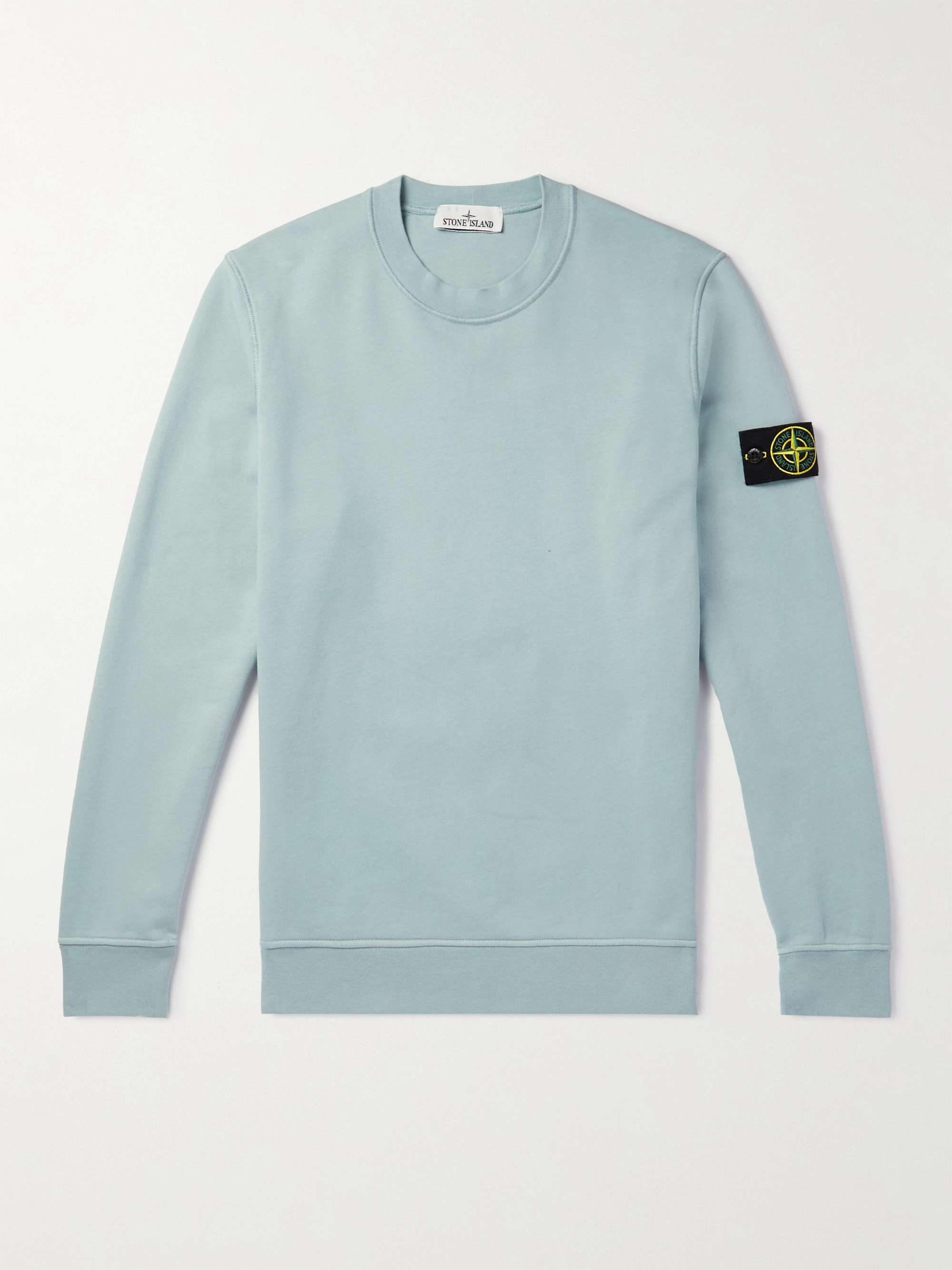 STONE ISLAND Logo-Appliqued Garment-Dyed Cotton-Jersey Sweatshirt,Blue
