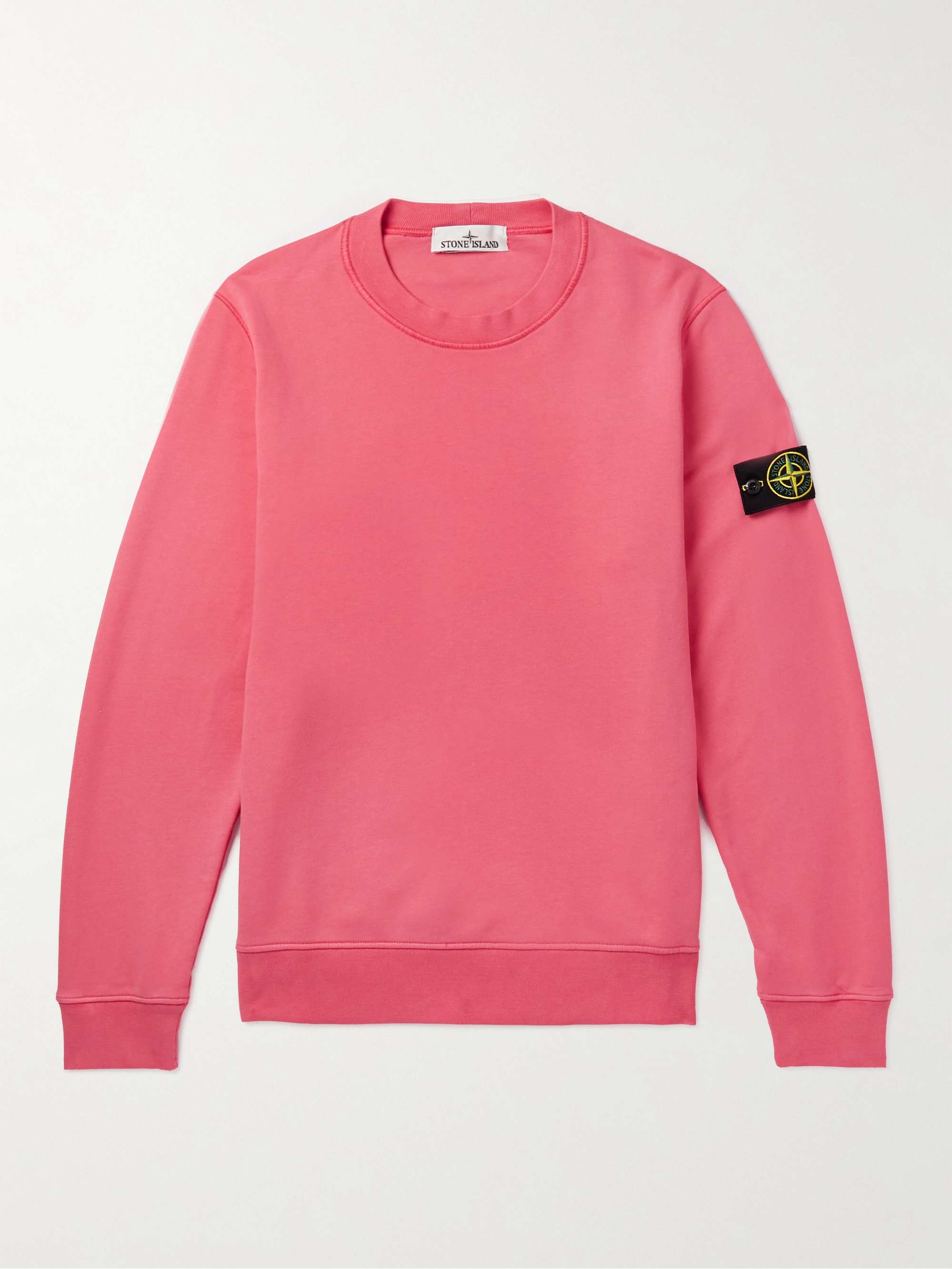 STONE ISLAND Logo-Appliqued Garment-Dyed Cotton-Jersey Sweatshirt,Pink