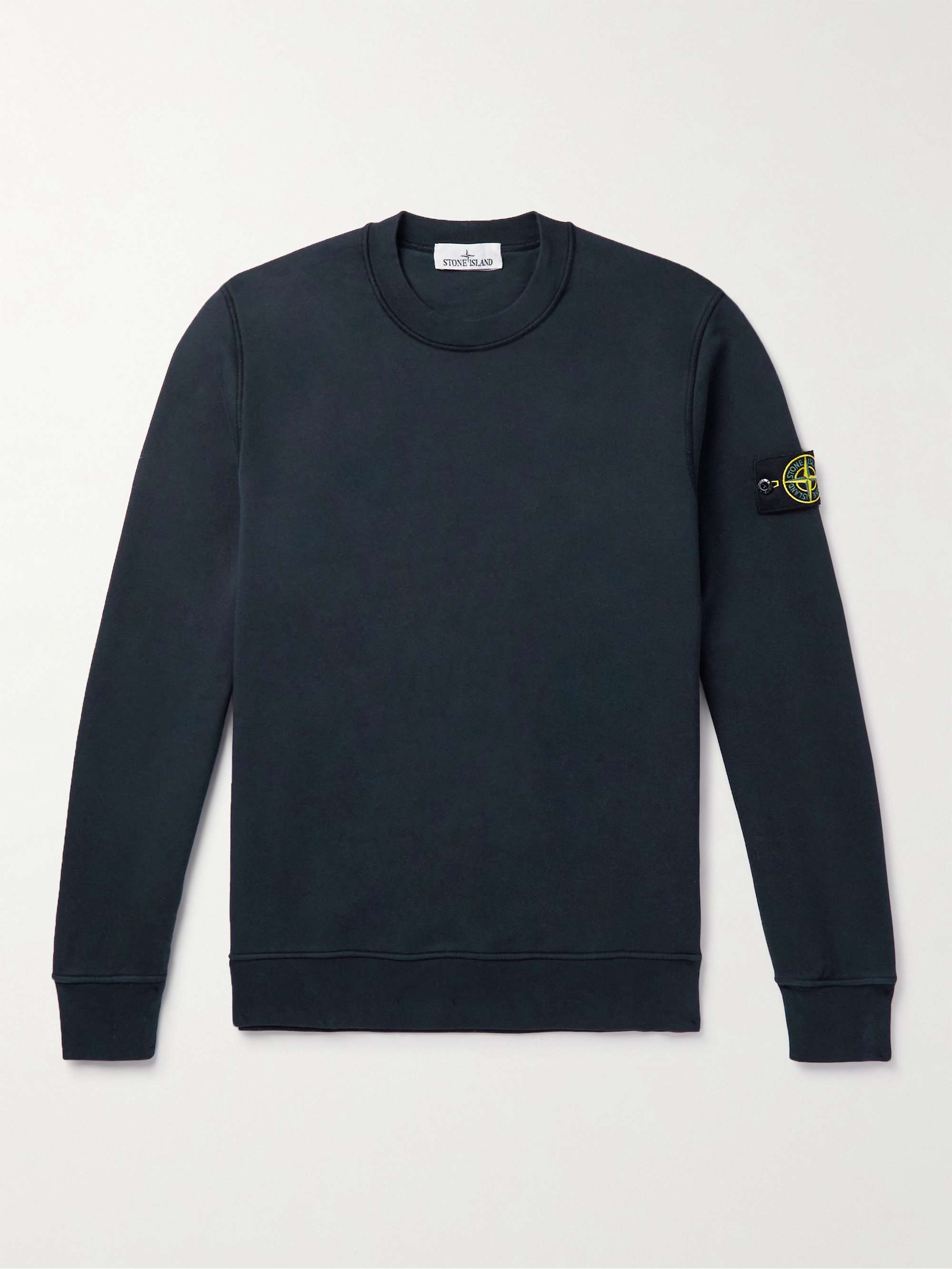 STONE ISLAND Logo-Appliqued Garment-Dyed Cotton-Jersey Sweatshirt,Navy