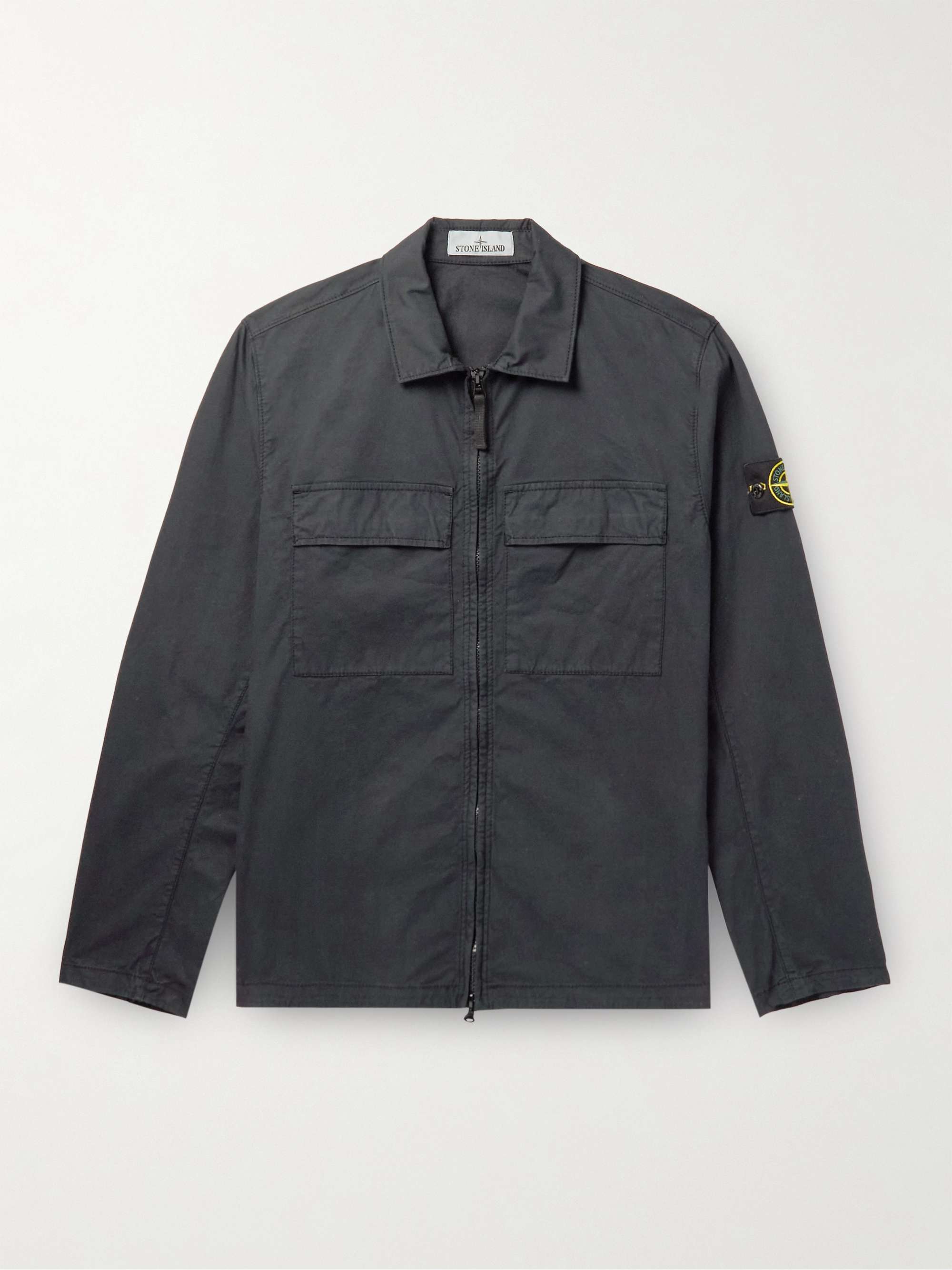 STONE ISLAND Logo-Appliqued Cotton-Blend Twill Overshirt,Charcoal