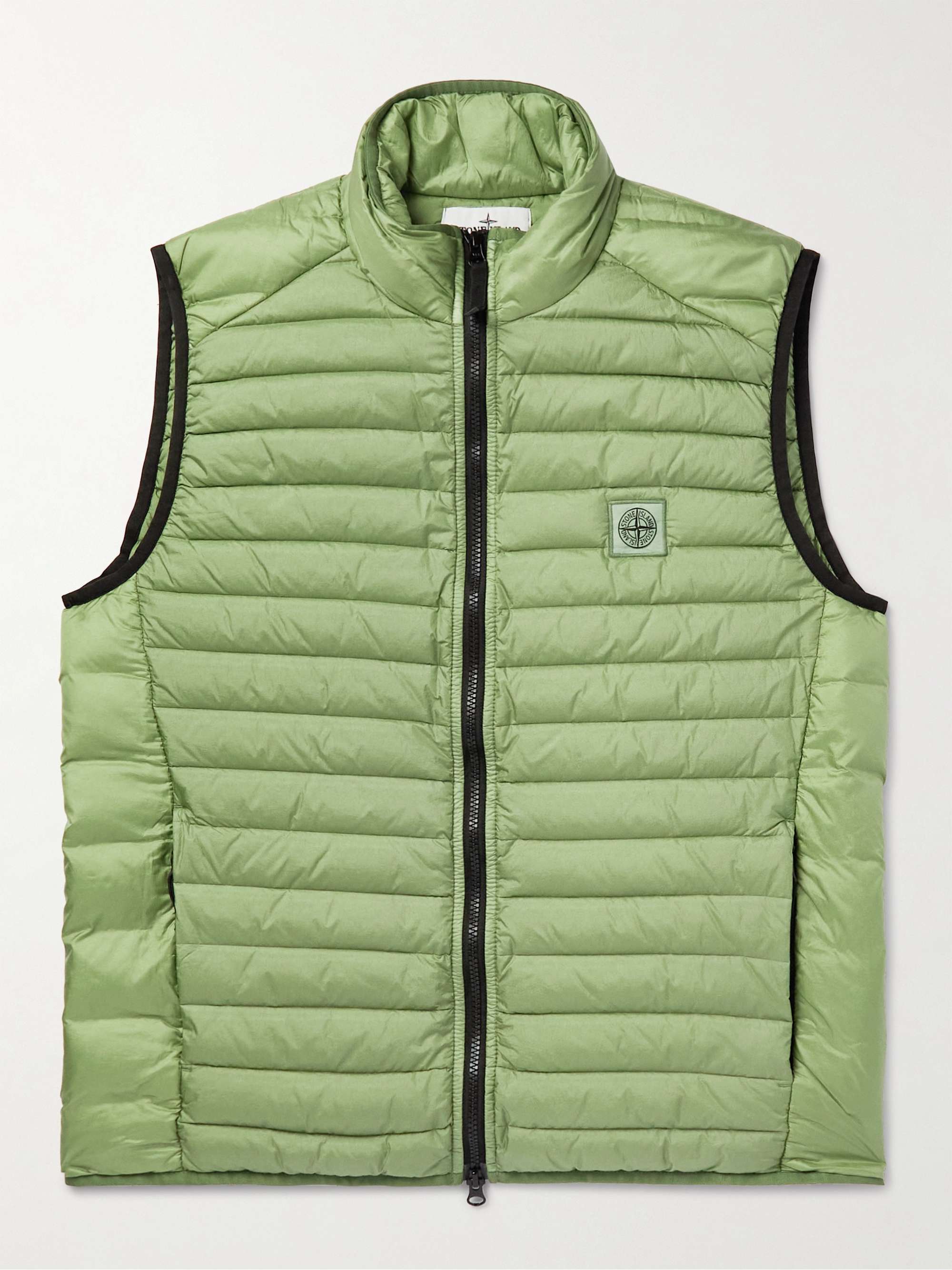 STONE ISLAND Logo-Appliqued Garment-Dyed Quilted Shell Down Gilet,Green