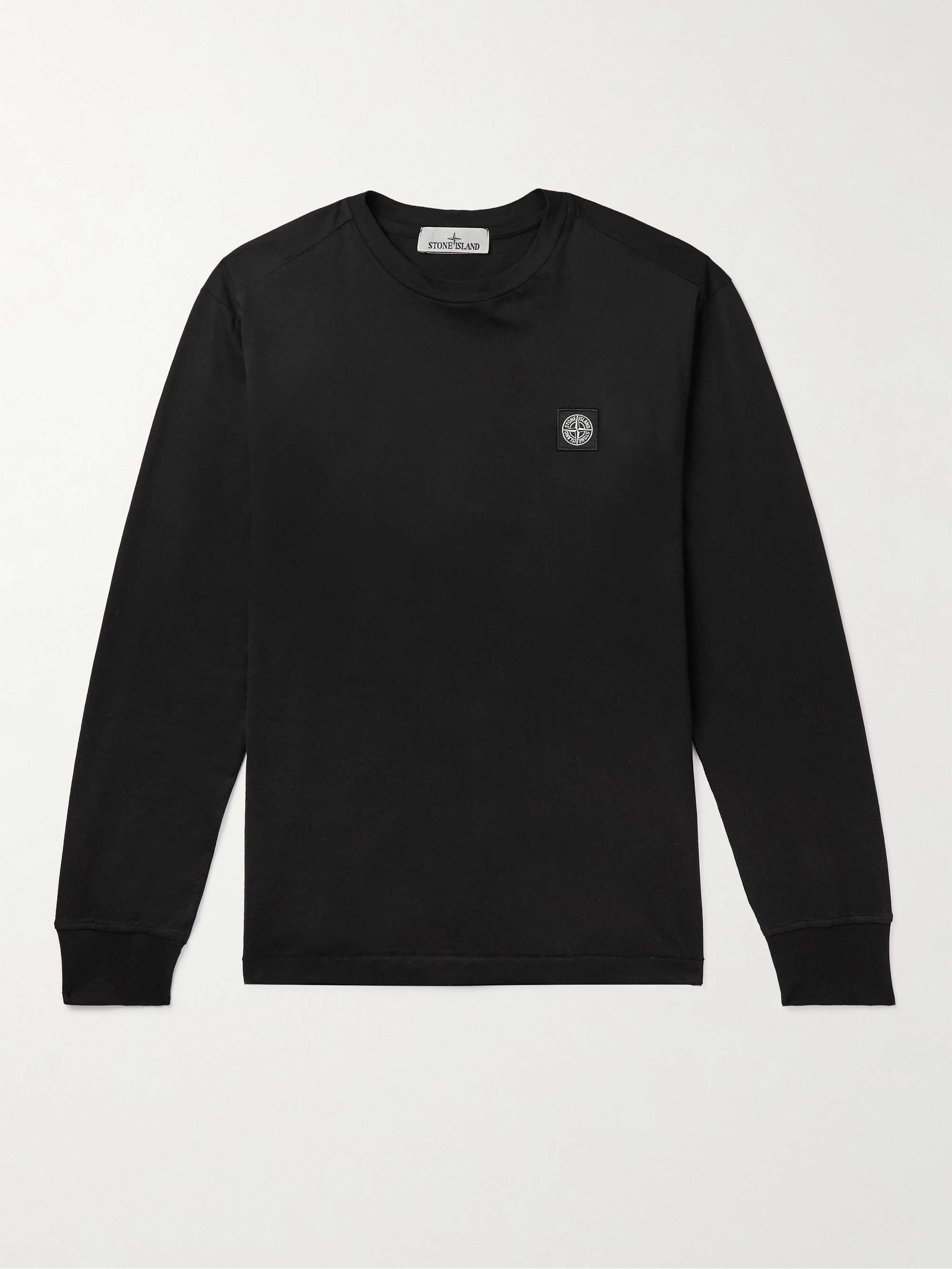 STONE ISLAND Logo-Embroidered Garment-Dyed Cotton-Jersey T-Shirt,Black